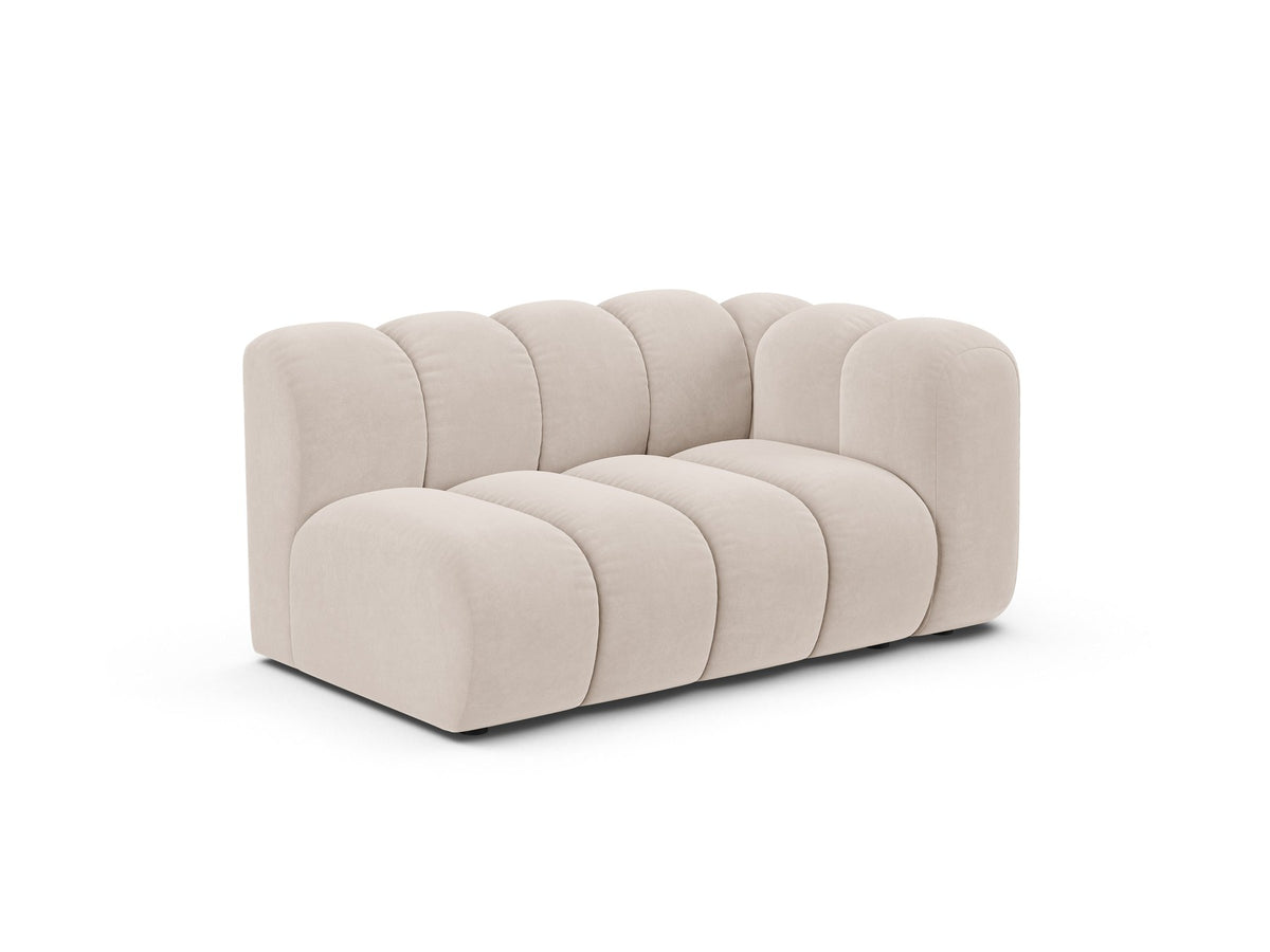 Modulares Zweisitzer-Sofa Lupine von Micadoni in leichtem Beige, Venus-Stoff, schwarze Kunststoffbeine, rechte Ausrichtung, 145x95x70 cm.