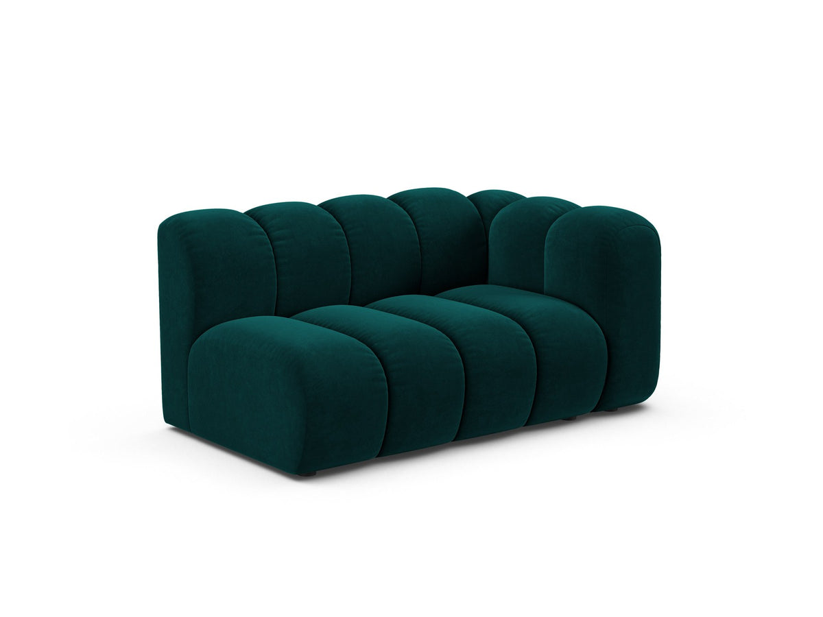 Modulares Zweisitzer-Sofa Lupine von Micadoni in leichtem Beige, Venus-Stoff, schwarze Kunststoffbeine, rechte Ausrichtung, 145x95x70 cm.