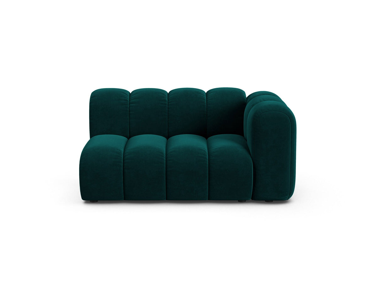 Modulares Zweisitzer-Sofa Lupine von Micadoni in leichtem Beige, Venus-Stoff, schwarze Kunststoffbeine, rechte Ausrichtung, 145x95x70 cm.