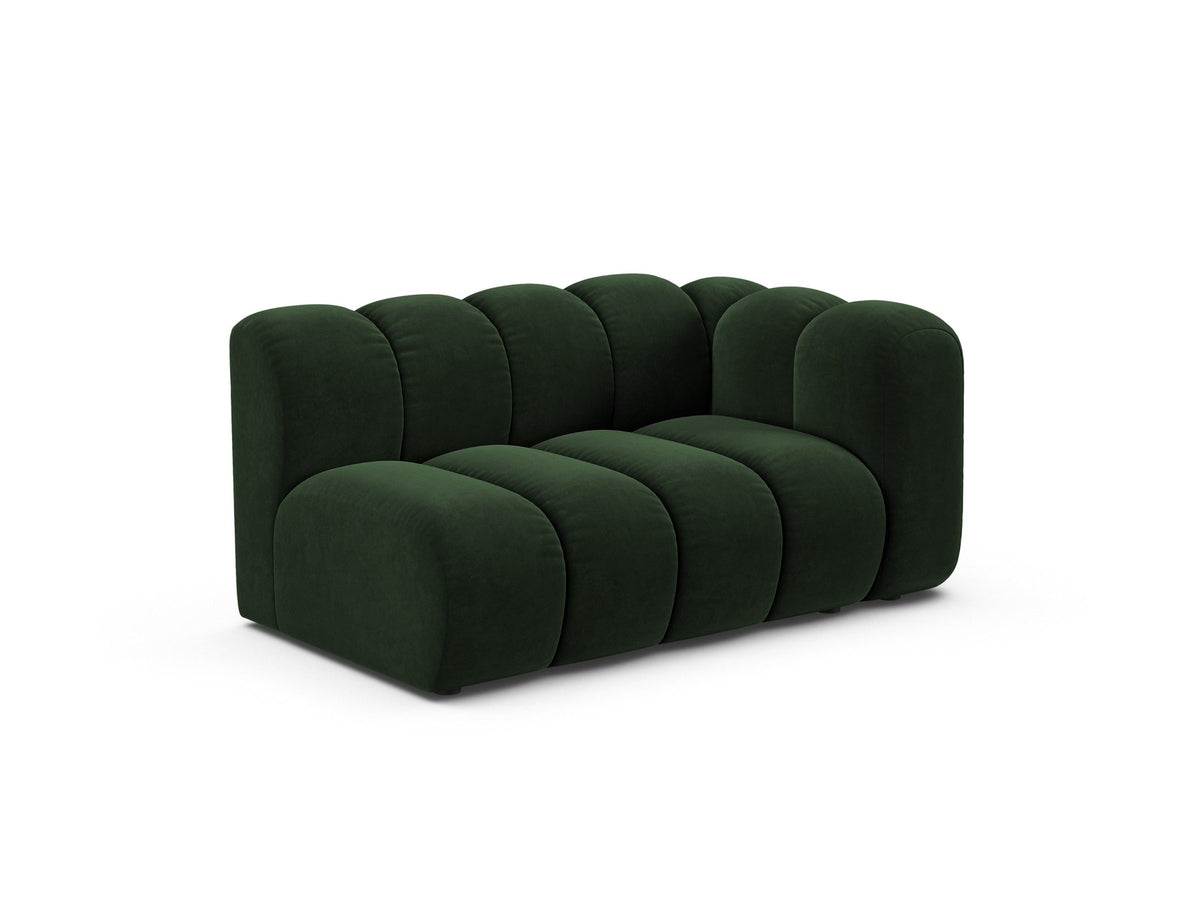 Modulares Zweisitzer-Sofa Lupine von Micadoni in leichtem Beige, Venus-Stoff, schwarze Kunststoffbeine, rechte Ausrichtung, 145x95x70 cm.