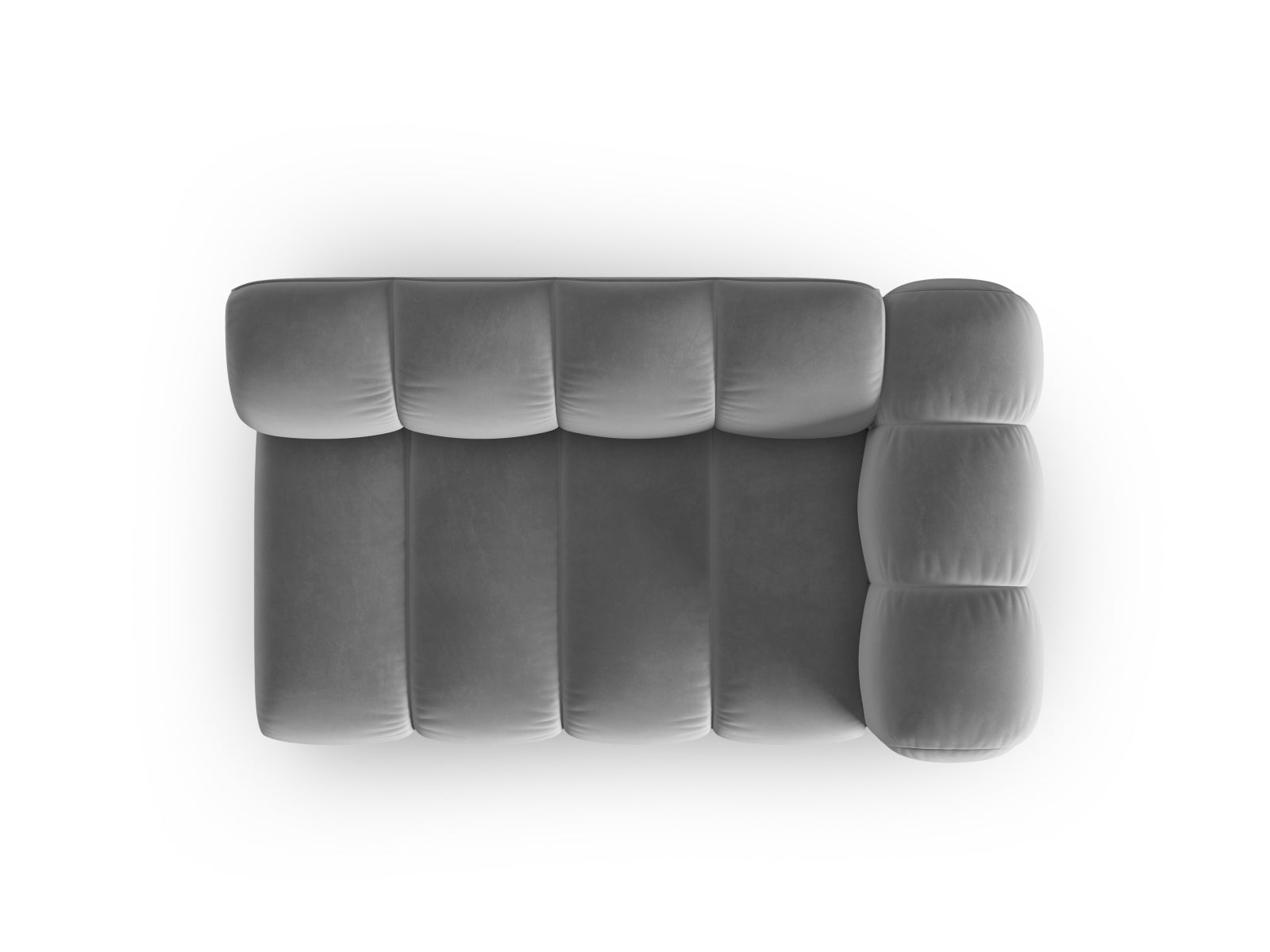 Elegantes, graues Velours-Sofa von Micadoni, 2-Sitzer, rechtsseitig, ideal für stilvolle und modulare Wohnräume.