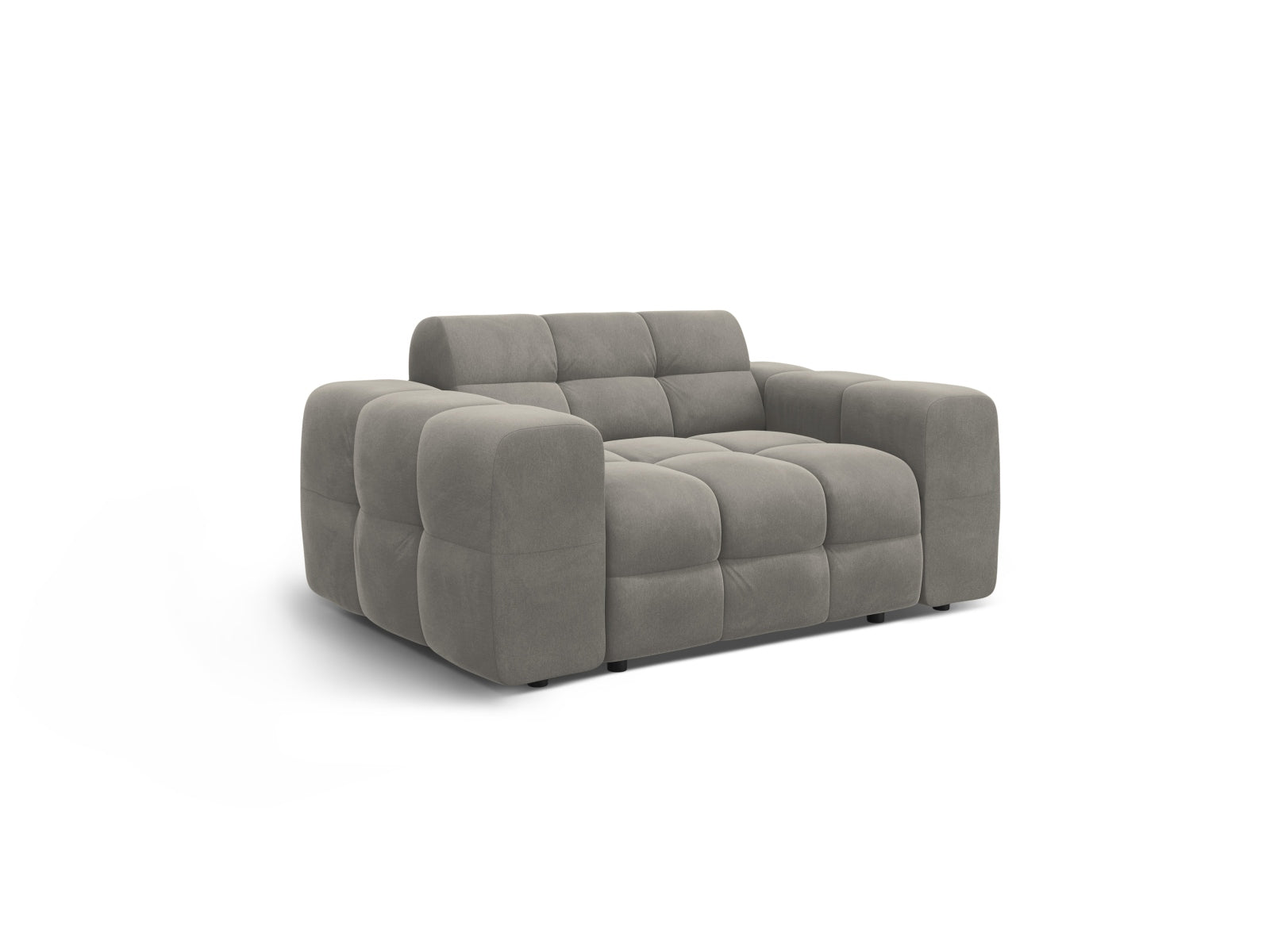 Modernes Kendal Velour Sofa für zwei Personen in luxuriösem Dunkelgrau, perfekt für entspannte Stunden und stilvolle Einrichtung.
