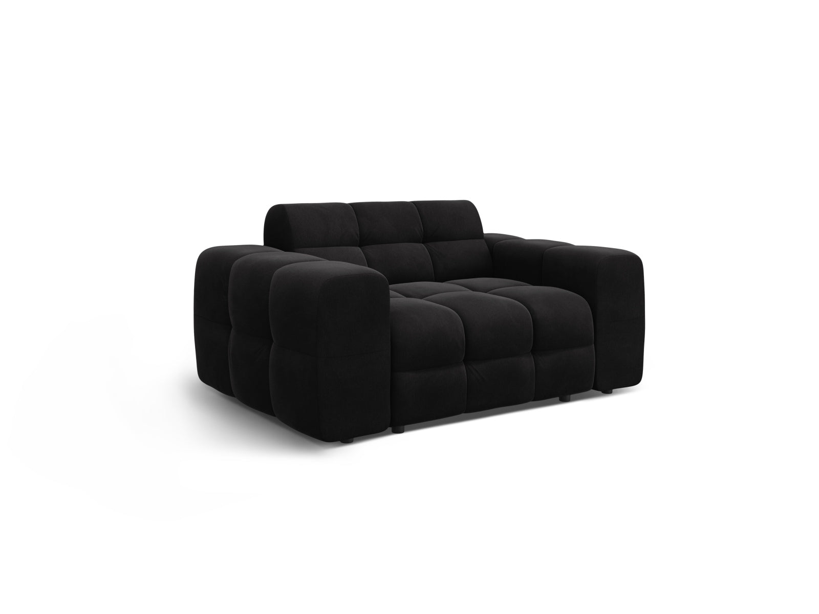 Modernes Kendal Velour Sofa für 2 Personen in luxuriösem Schwarz, perfekt für entspannte Stunden und geschmackvolle Einrichtung.