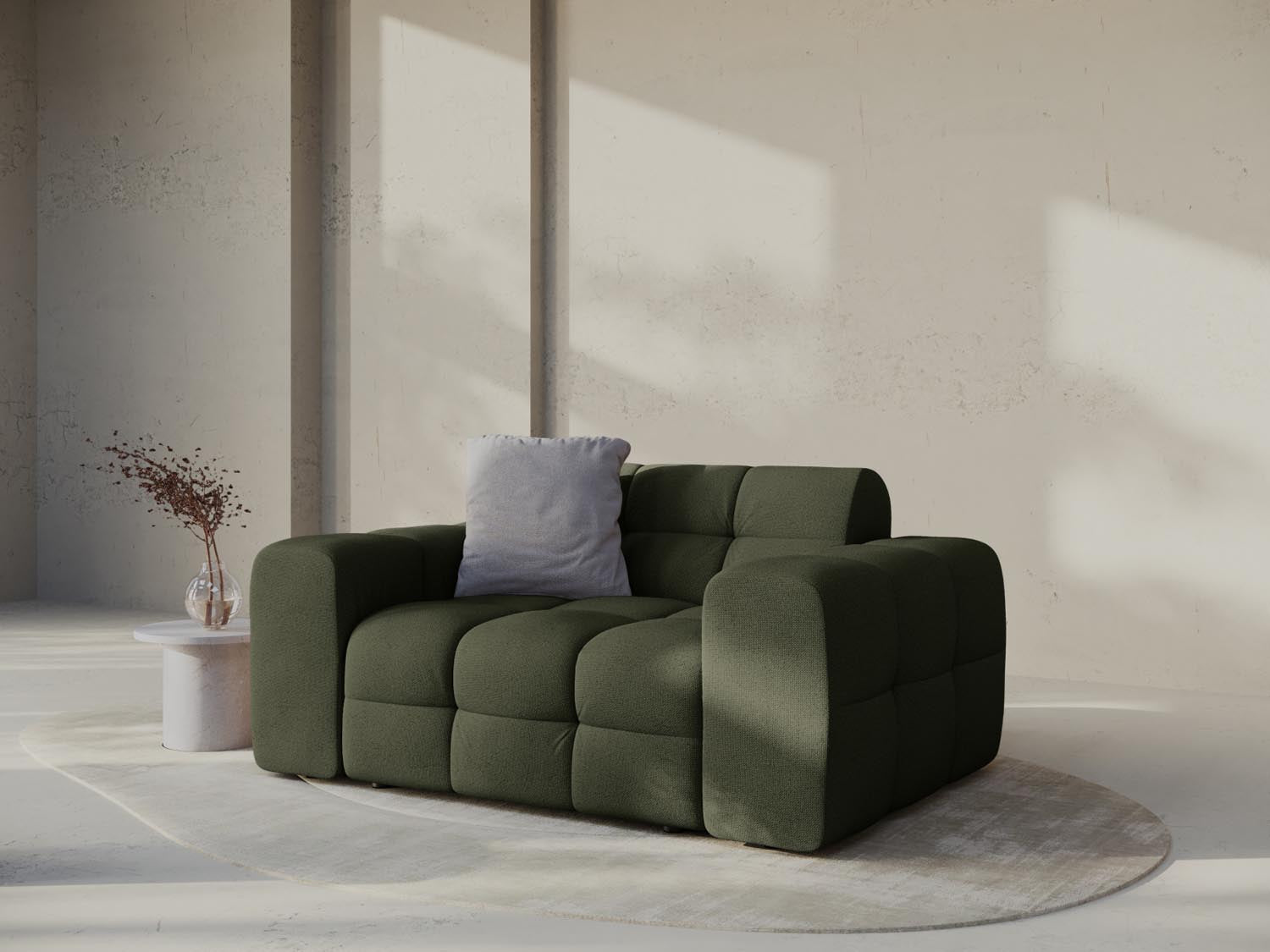 Elegantes Kendal 2-Sitzer Sofa in Amazon Green-Ottawa, stilvoll inszeniert im modernen Wohnambiente von KAQTU Design AG.