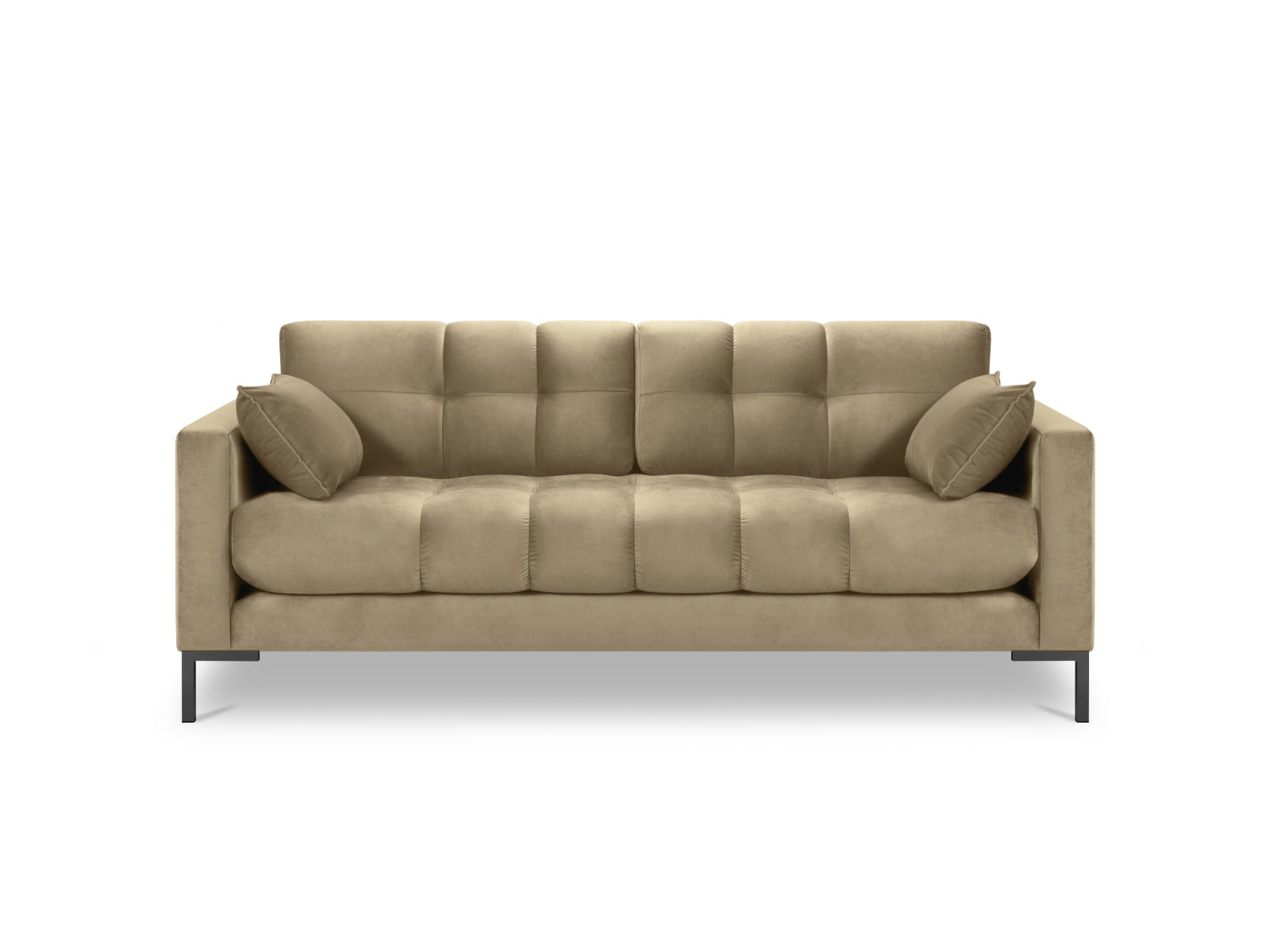 Stilvolles 2-Sitzer Sofa Mamaia aus Velours in edlem Beige und Schwarz, perfekt für einladende Wohnzimmer und entspannte Stunden.