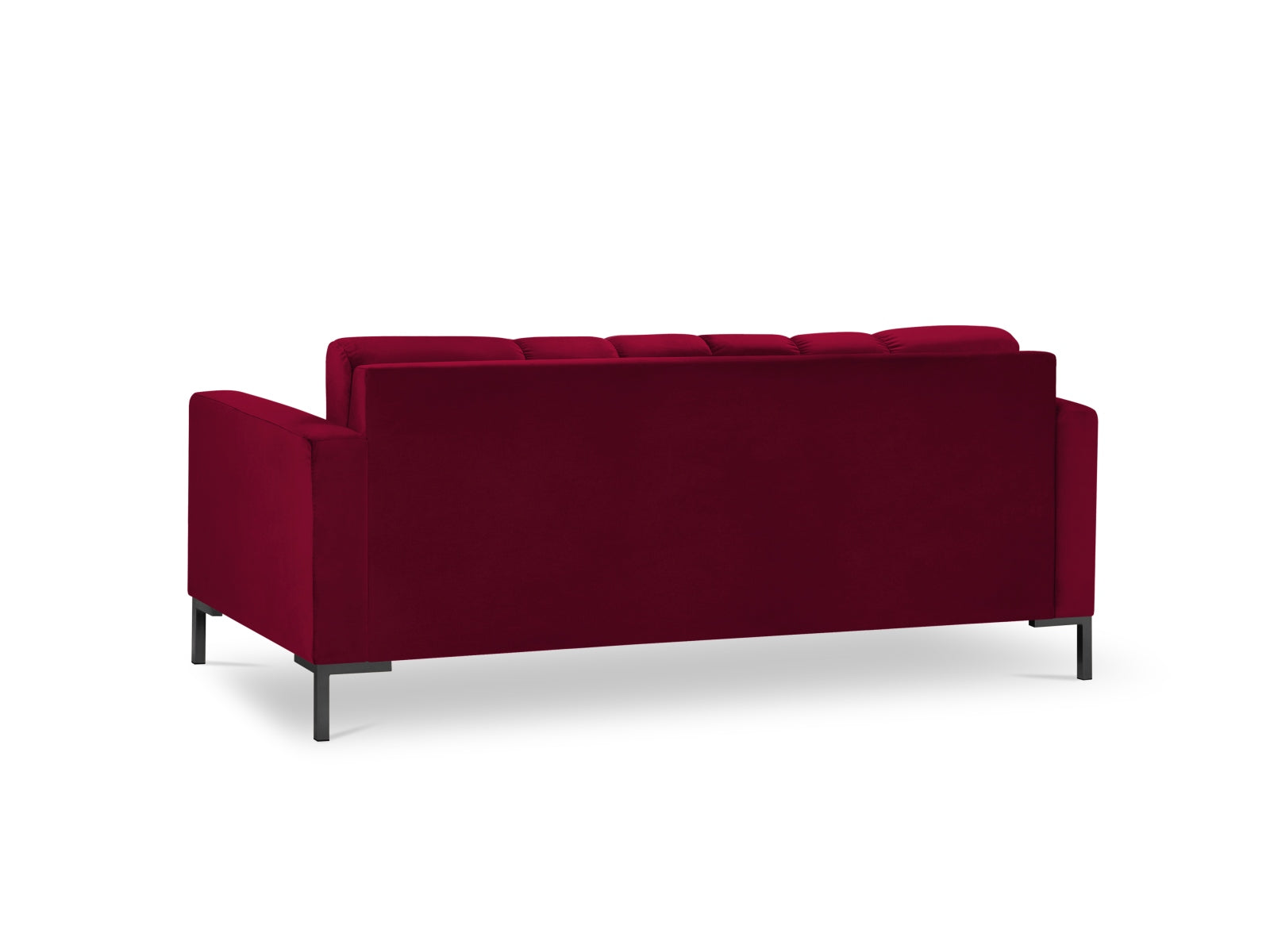 Elegantes 2-Sitzer Sofa Mamaia in luxuriösem Velours, kombiniert Rot und Schwarz für ein modernes Wohnambiente und gemütliche Entspannung.