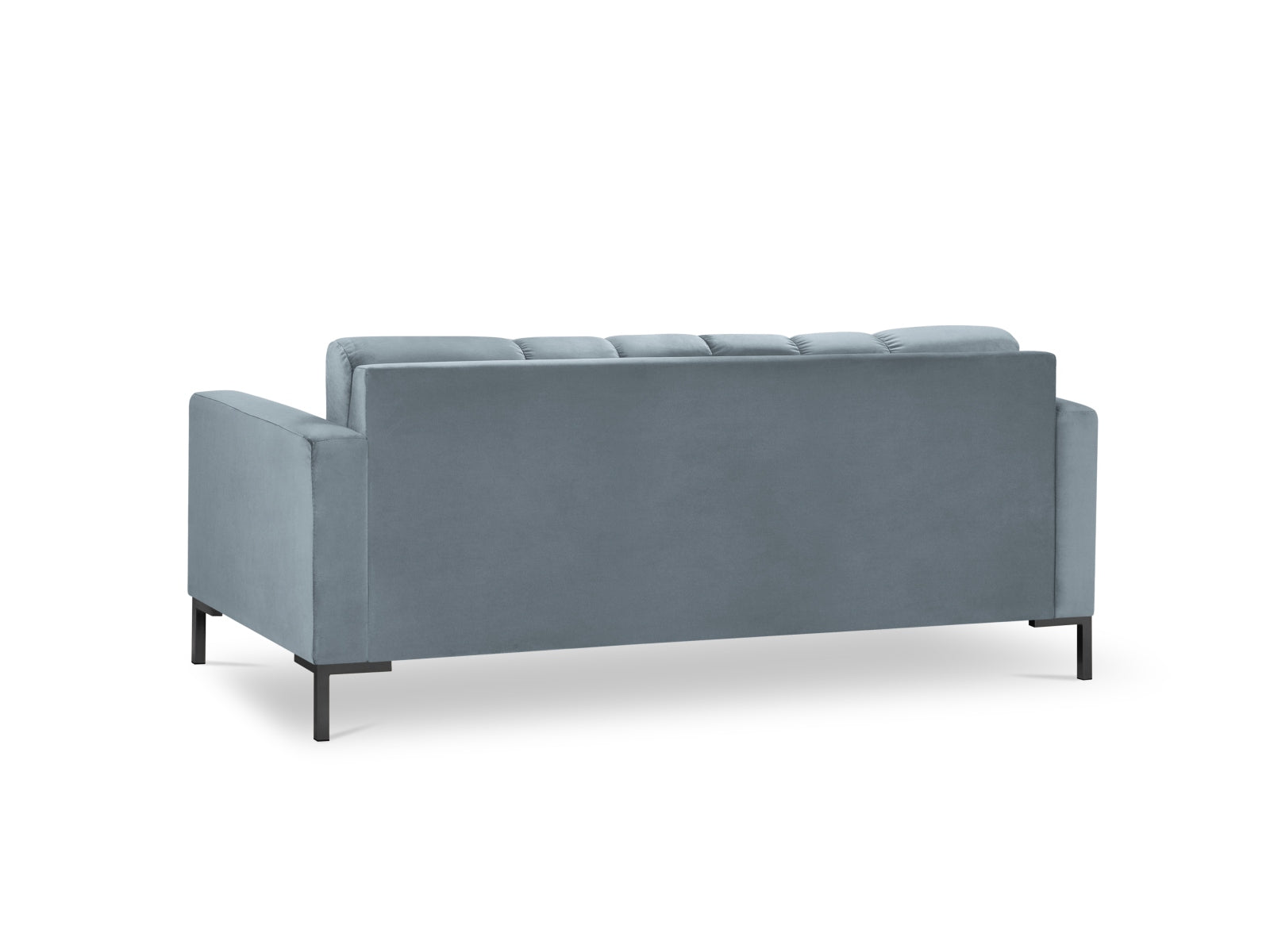 Elegantes 2-Sitzer Sofa Mamaia in sanftem Hellblau und stilvollem Schwarz, ideal für moderne Wohnräume und gemütliche Atmosphäre.