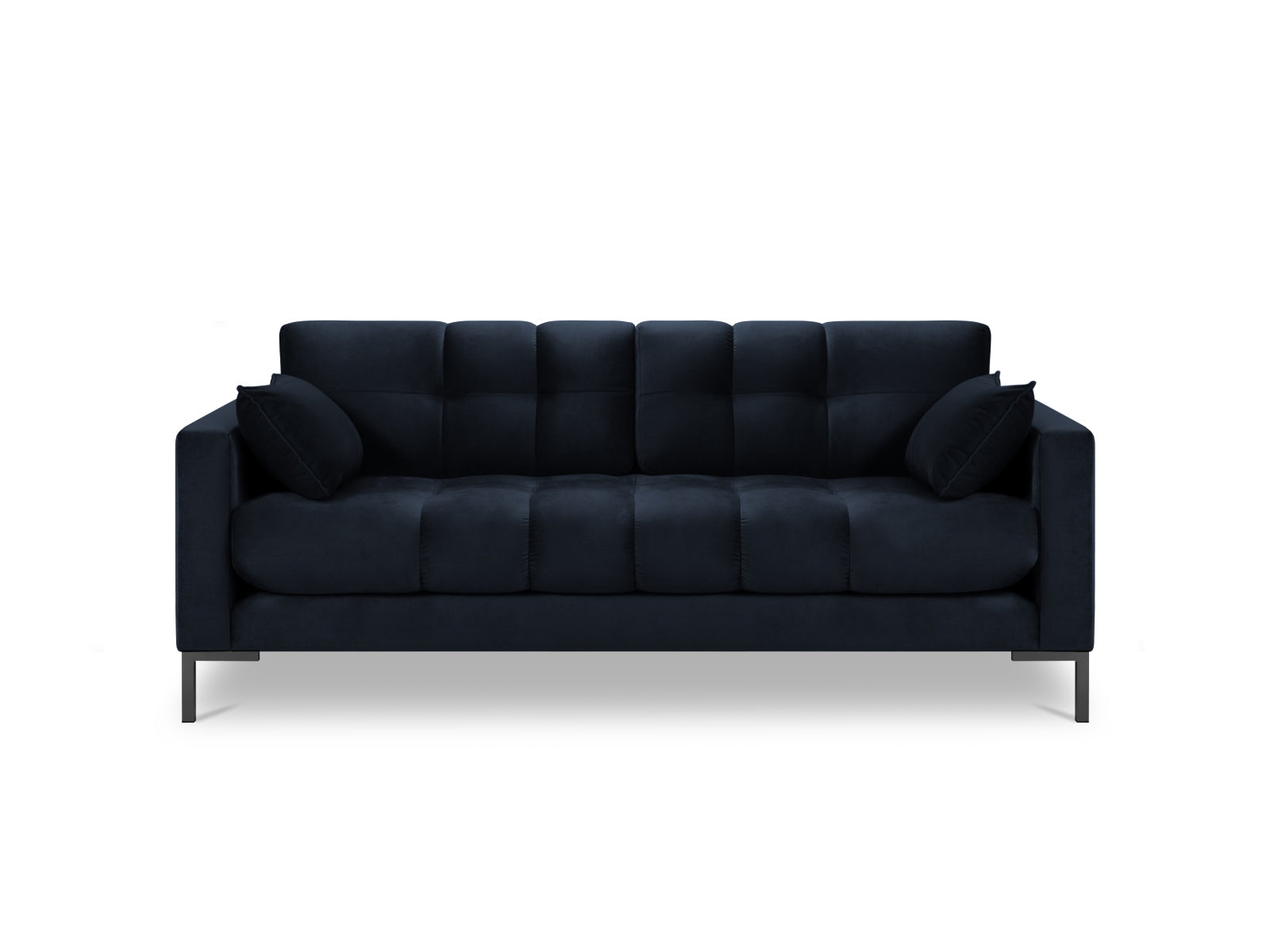 Stilvolles 2-Sitzer Sofa Mamaia aus Velours in edlem Dunkelblau, perfekt für moderne Wohnkonzepte und gemütliche Abende.