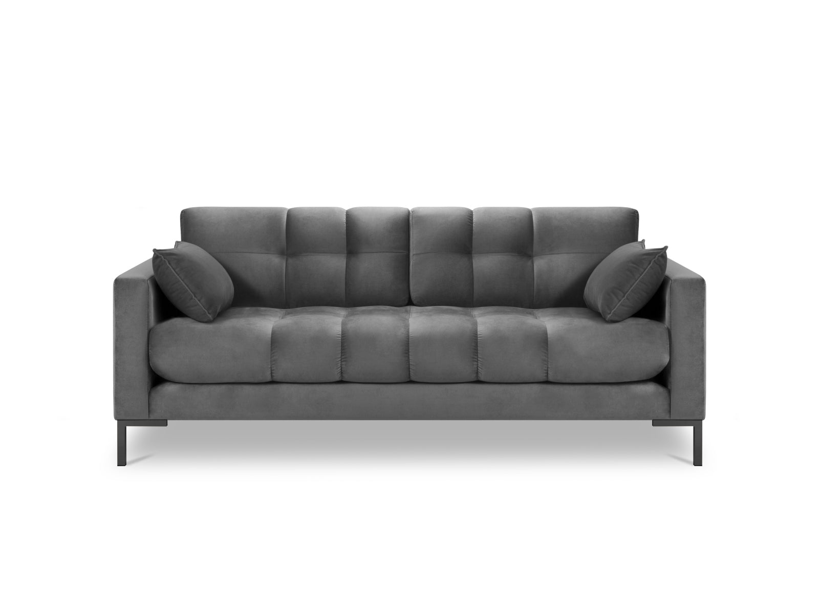 Stylisches 2-Sitzer Sofa Mamaia aus Velours, perfekt für gemütliche Wohnzimmer. Sanfte Grautöne und modernes Design vereinen Komfort und Eleganz.
