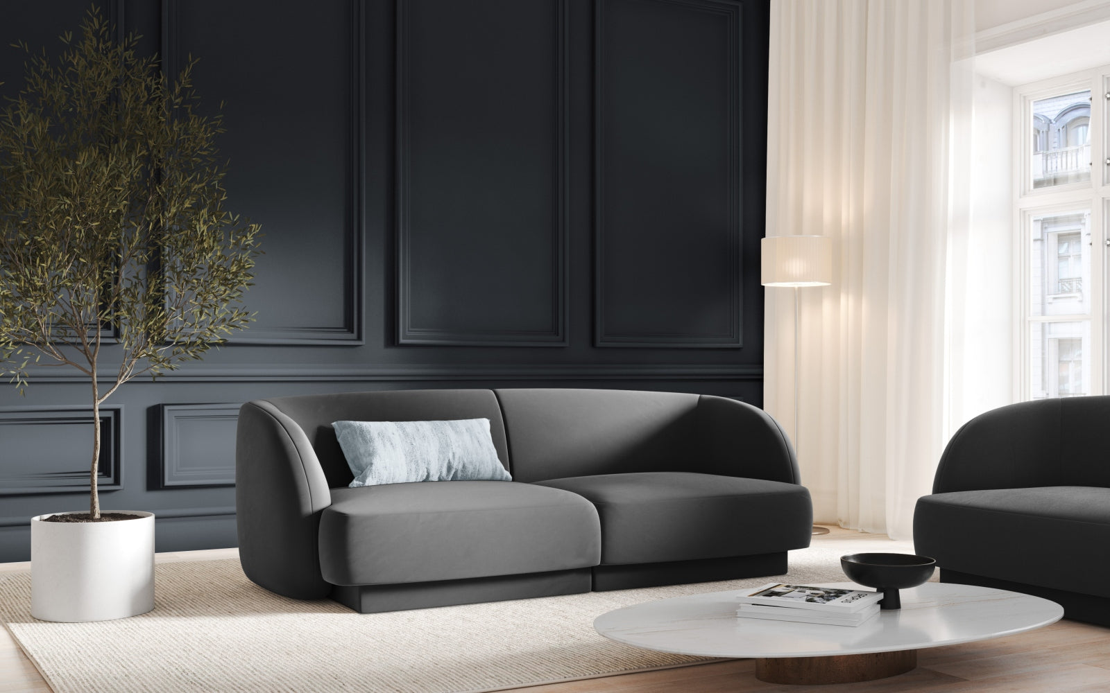 Miley Velour Sofa 2 Sitzer in Grey-Bluvel präsentiert im Onlineshop von KAQTU Design AG. 2er Sofa ist von Micadoni