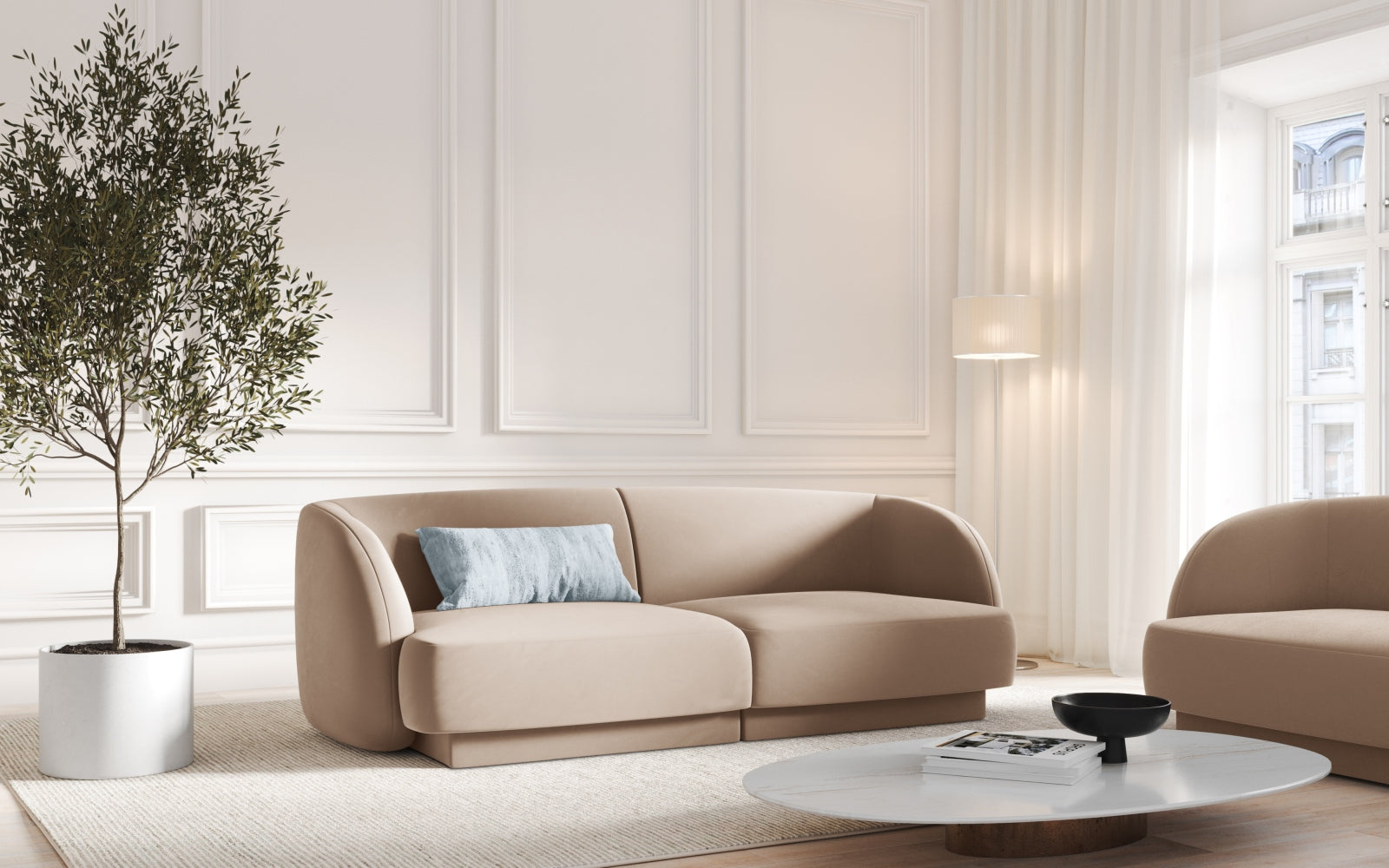 Miley Velour Sofa 2 Sitzer in Cappuccino-Bluvel präsentiert im Onlineshop von KAQTU Design AG. 2er Sofa ist von Micadoni
