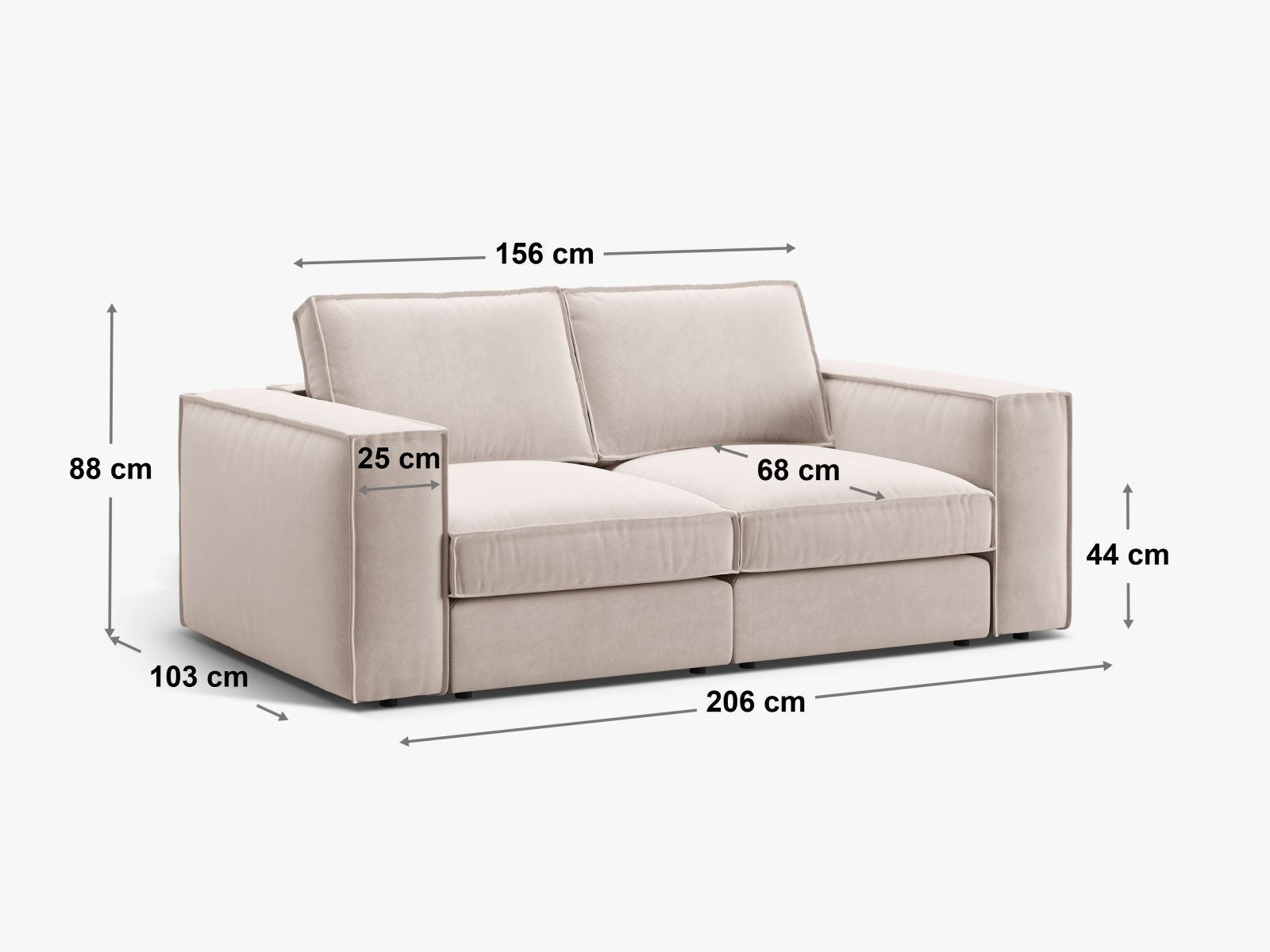 Modernes 2-Sitzer Sofa Pola in edlem Schwarz, perfekt für stilvolle Wohnzimmer und gemütliche Sitzgelegenheiten.