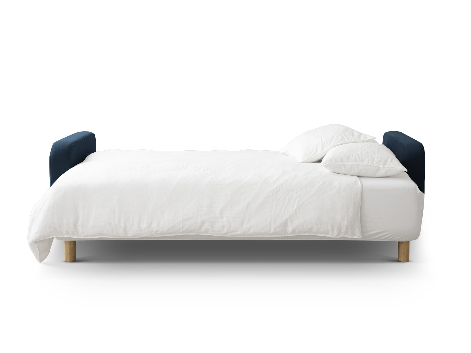 Modernes Bettsofa Elen in ansprechendem Blau, bietet komfortable Schlafgelegenheit und praktischen Stauraum für Ihr Zuhause.