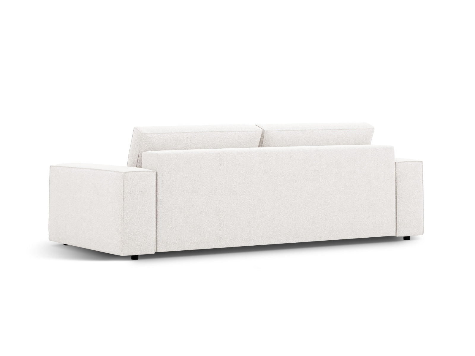 Elegantes 3-Sitzer Boucle Sofa in hellem Beige, ideal als Schlafsofa mit integriertem Stauraum für eine stilvolle und funktionale Einrichtung.