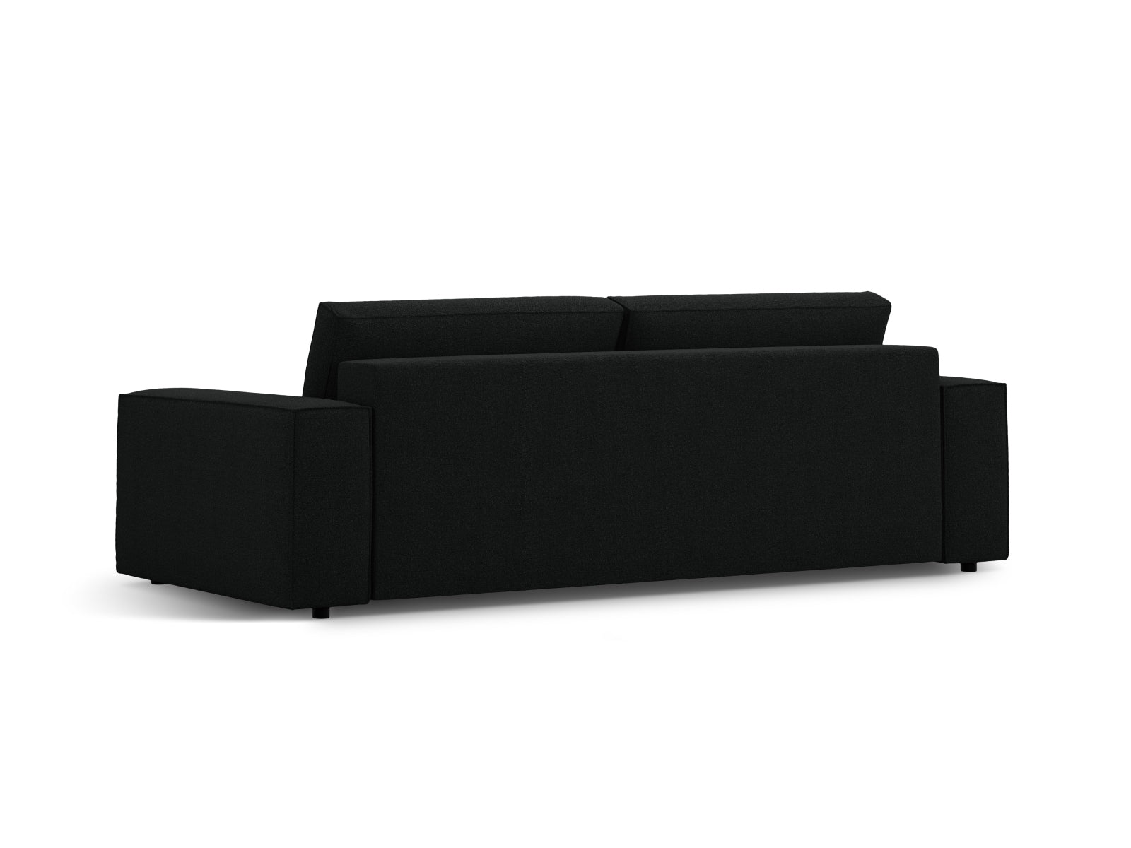 Elegantes 3-Sitzer Sofa aus Boucle-Stoff in Schwarz, ideal für Wohnräume, mit Schlaffunktion und integriertem Stauraum für optimale Nutzung.