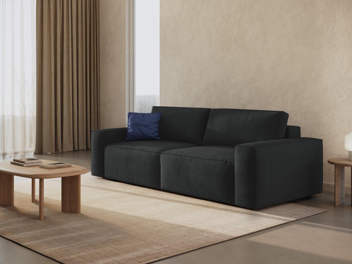 Jodie Boucle Sofa mit Schlaffunktion und Stauraumbox 3 Sitzer in Black-Baloo präsentiert im Onlineshop von KAQTU Design AG. Bettsofa ist von Micadoni