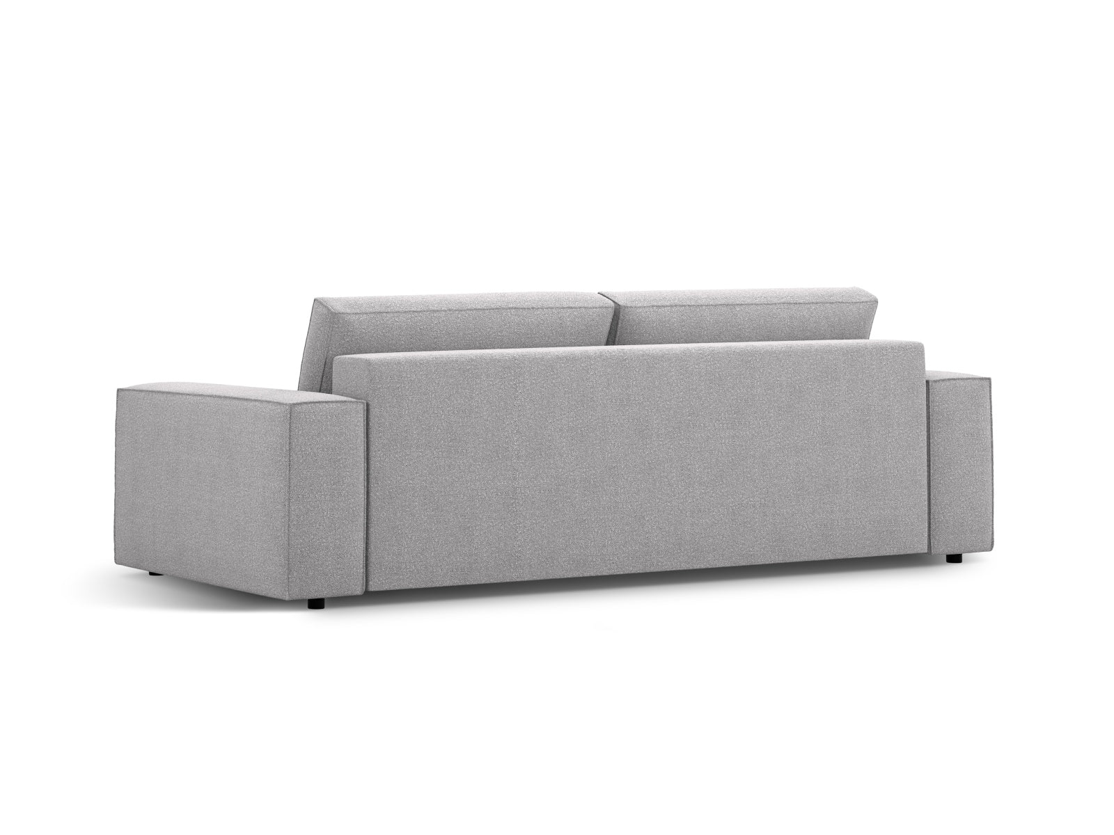 Elegantes 3-Sitzer Sofa aus Boucle-Stoff in hellem Grau, ideal für Wohnräume, bietet Schlaffunktion und integrierten Stauraum.