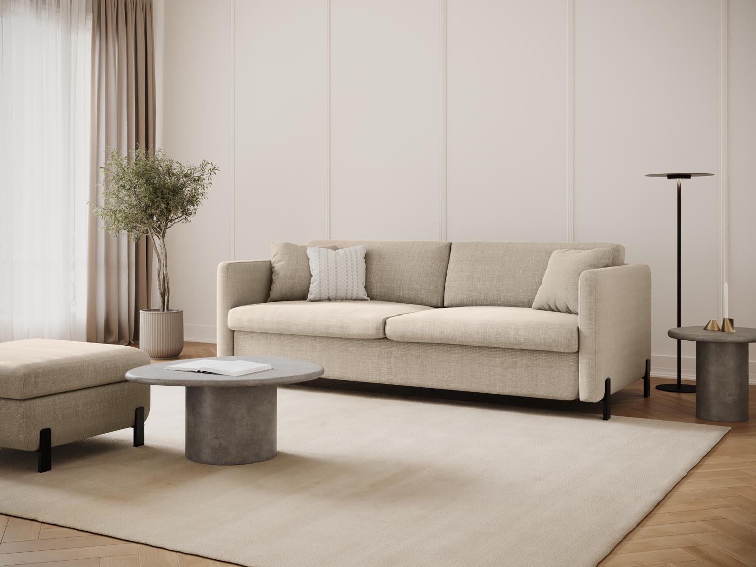 Entdecken Sie das elegante Gloria Sofa von Micadoni – ein 3-Sitzer mit praktischer Schlaffunktion, perfekt für entspannte Abende und Übernachtungsgäste.