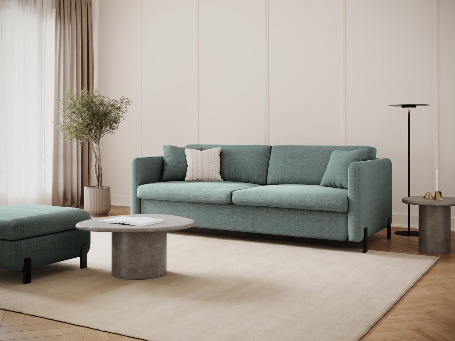 Entdecken Sie das Gloria Sofa mit Schlaffunktion von Micadoni – ein eleganter 3-Sitzer, perfekt für stilvolle Wohnräume und entspannte Nächte.