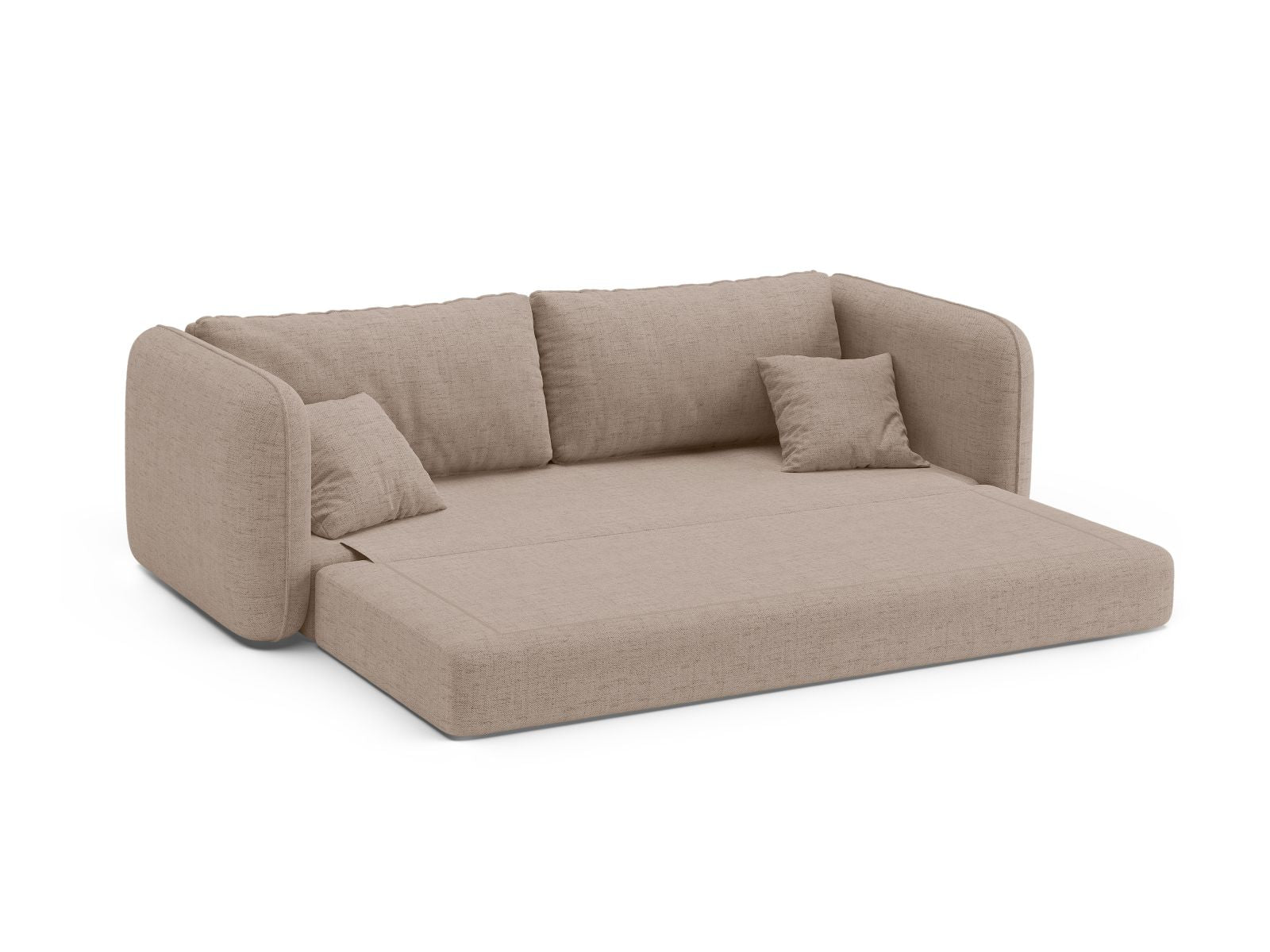 Elegantes 3-Sitzer Sofa Dormi in sanftem Cappuccino, ideal für entspannte Stunden und als praktisches Gästebett.
