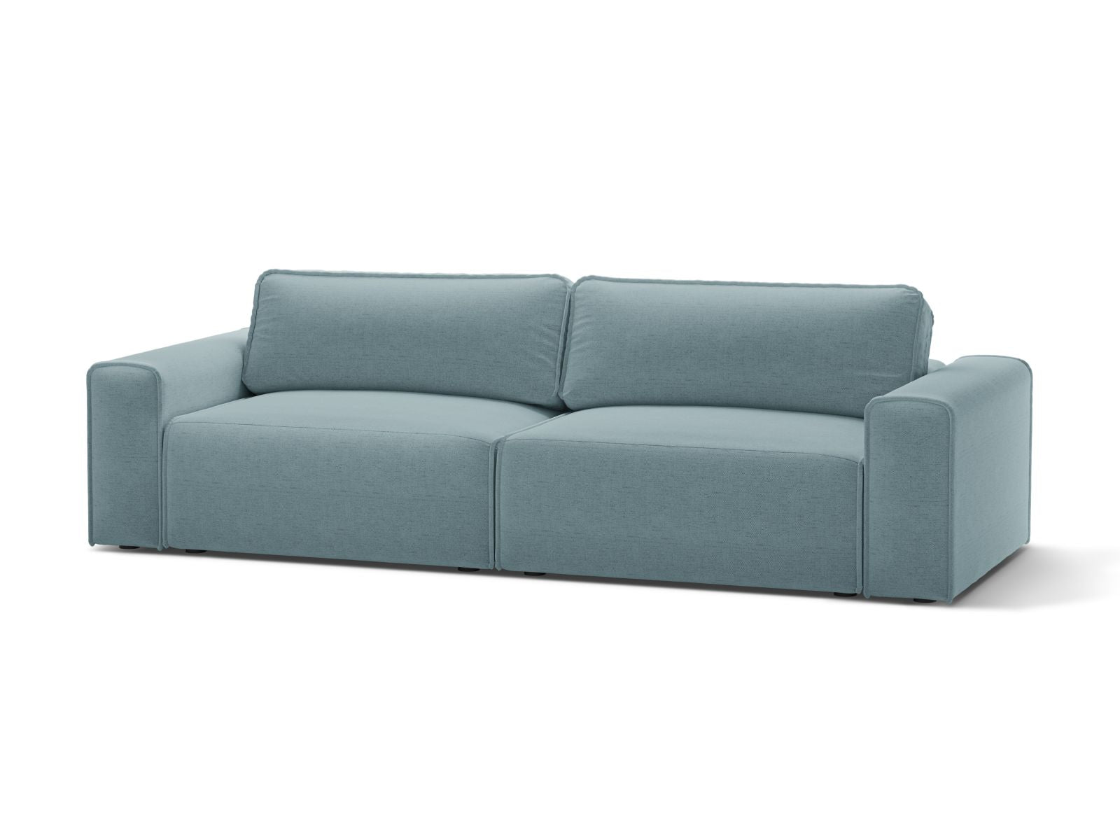 Elegantes 3-Sitzer Sofa Victor in sanftem Hellblau, ideal als Bettsofa mit praktischer Schlaffunktion und Stauraum.