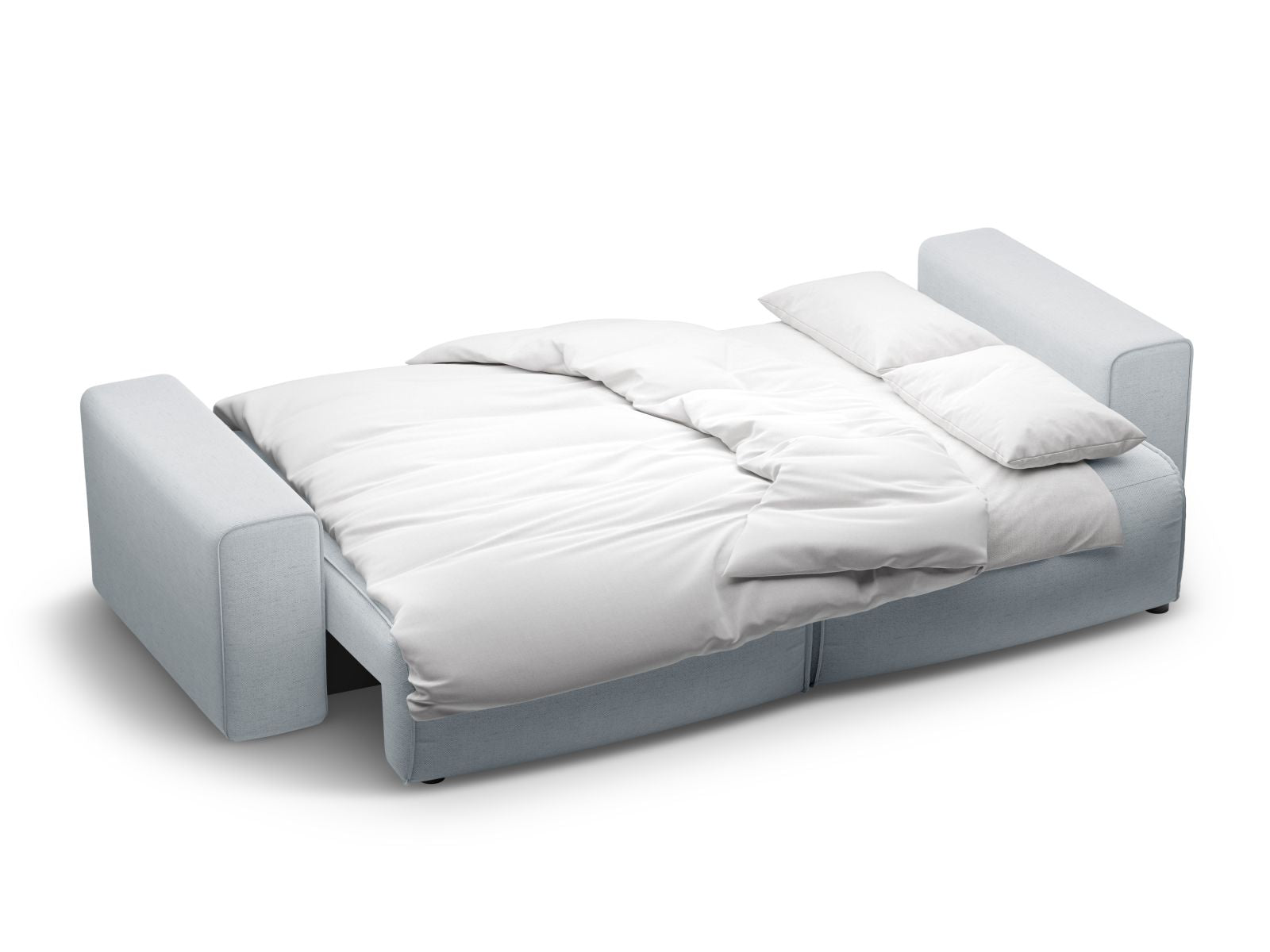 Modernes 3-Sitzer Sofa Victor in zeitlosem Grau, vielseitig einsetzbar als Schlafsofa mit integriertem Stauraum für zusätzlichen Komfort.