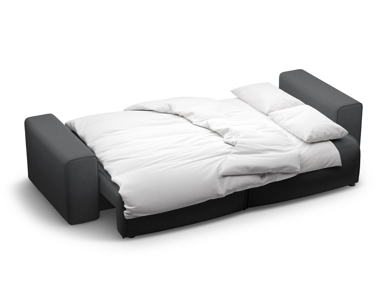 Modernes 3-Sitzer Sofa Victor in elegantem Anthrazit, perfekt für Gästeübernachtungen und mit cleverem Stauraum für mehr Ordnung.
