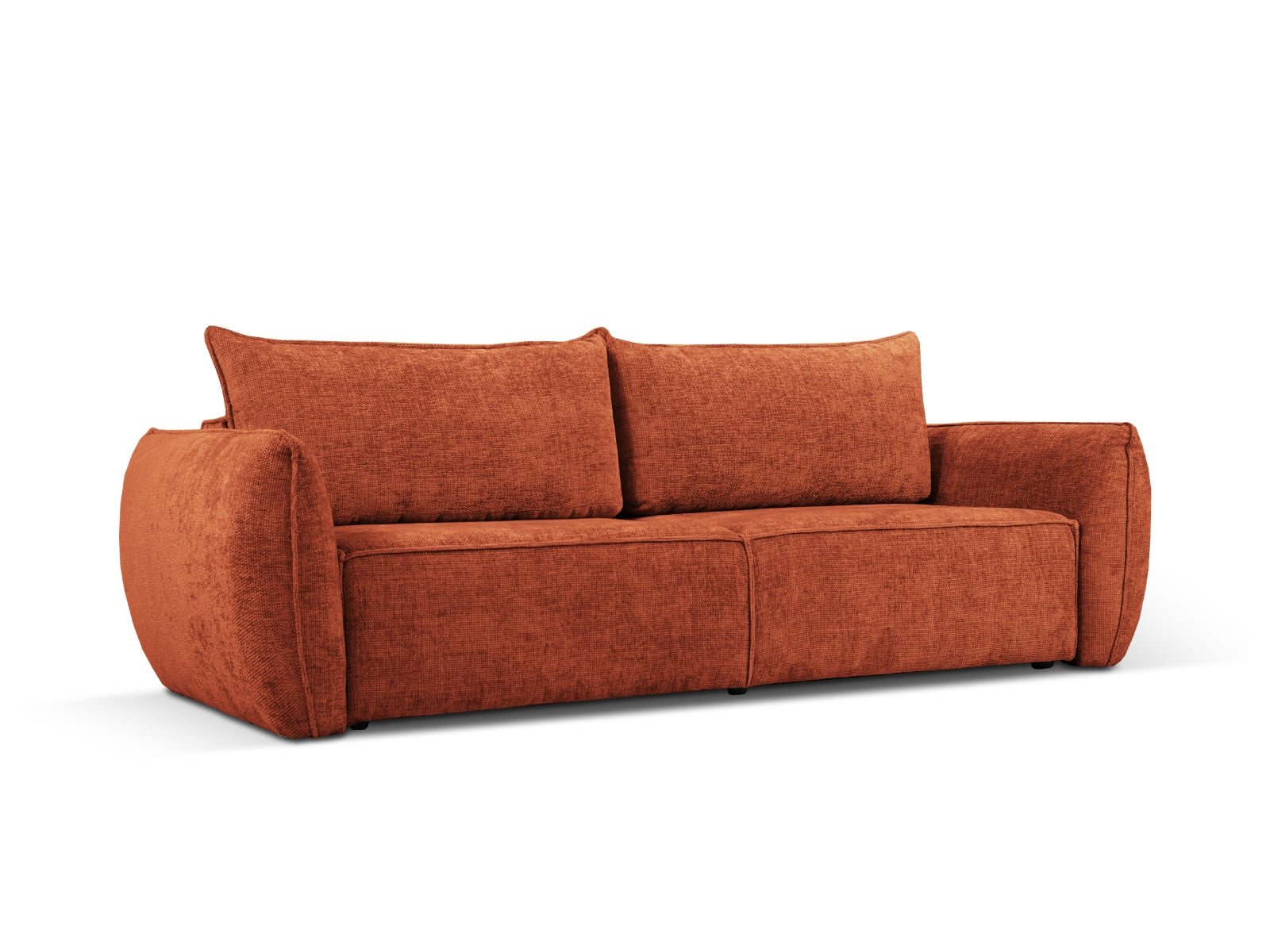 Stylisches Kaelle Sofa in Terracotta mit Schlaffunktion und Stauraum, ideal für moderne Wohnräume und Gästeübernachtungen.