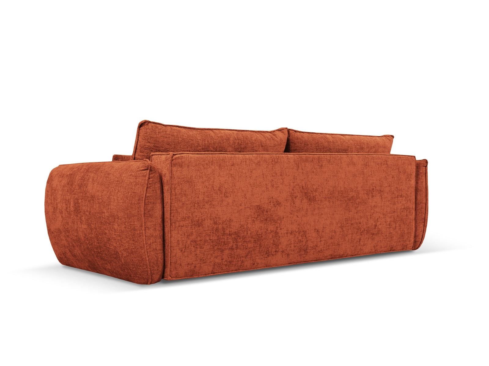 Stylisches Kaelle Bettsofa in Terracotta, ideal für Wohnräume, bietet Schlafgelegenheit und Stauraum für Kissen und Decken.
