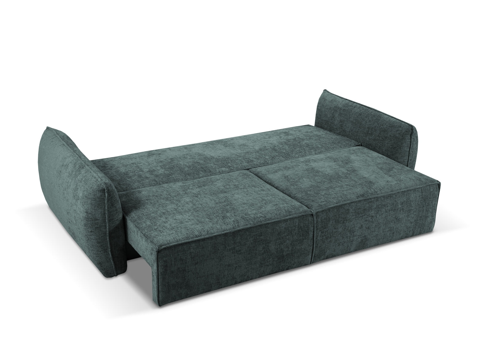 Stylisches 3-Sitzer Sofa Kaelle in Petrol-Haga, multifunktional mit Schlaffunktion und praktischer Stauraumbox für zusätzlichen Komfort.