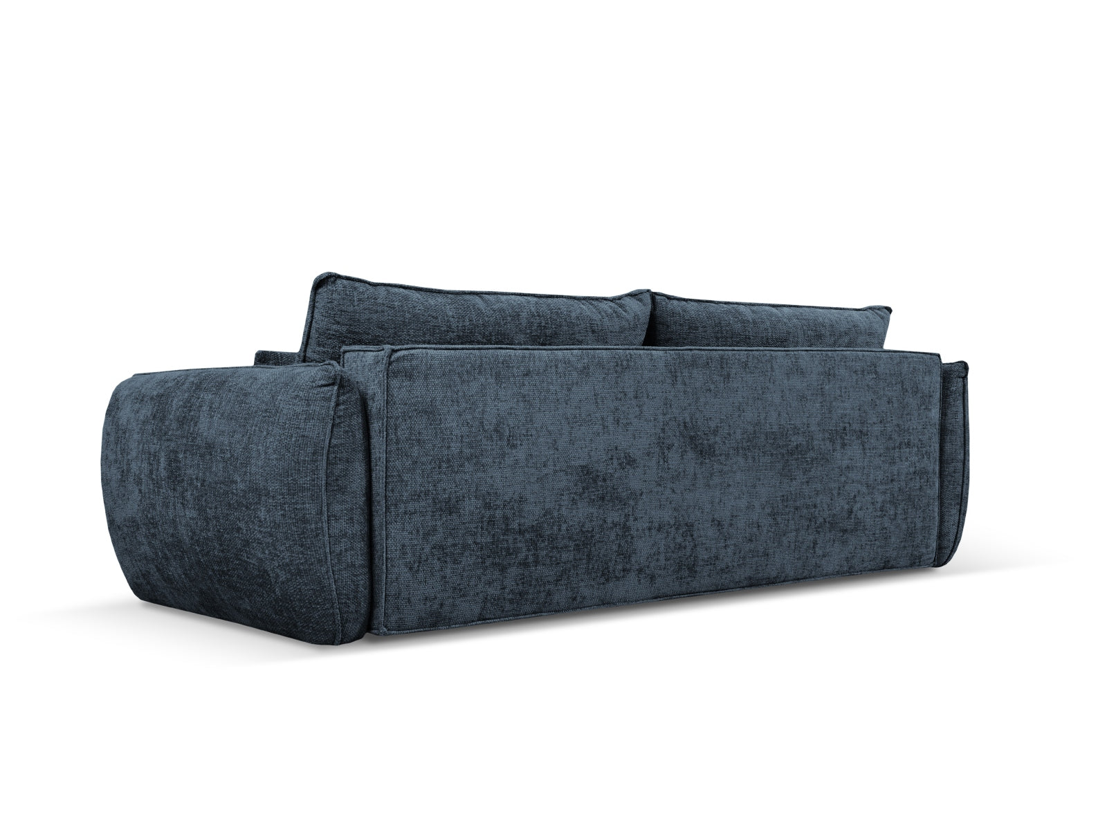Elegantes 3-Sitzer Bettsofa in Royalblau, ideal für Gästeübernachtungen und mit integriertem Stauraum für Kissen und Decken.
