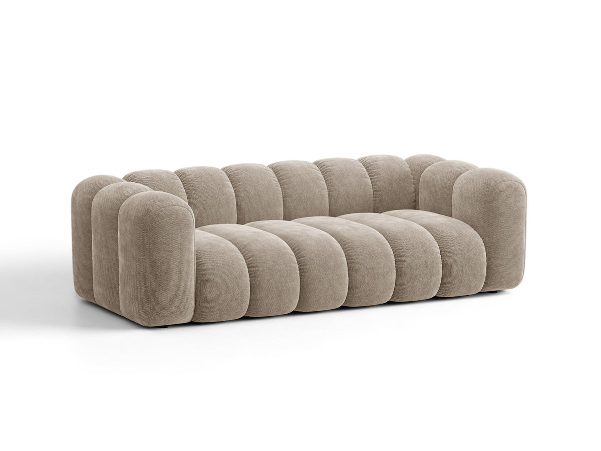 Micadoni Lupine 3er Sofa in leichtem Beige mit Bettfunktion, Stauraum im Bettkasten und schwarzen Kunststoffbeinen, Stoffbezug Eden 2 Pearl