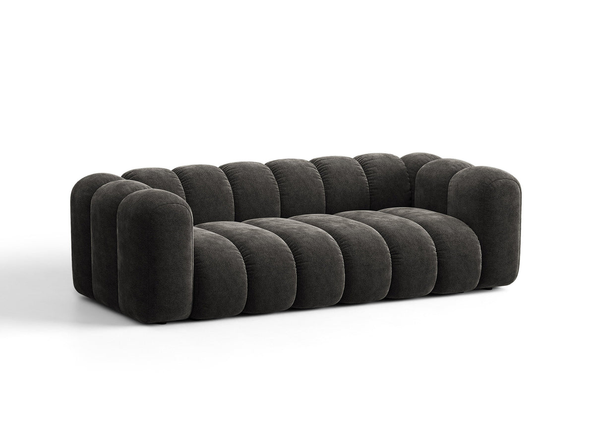 Micadoni Lupine 3er Sofa in leichtem Beige mit Bettfunktion, Stauraum im Bettkasten und schwarzen Kunststoffbeinen, Stoffbezug Eden 2 Pearl