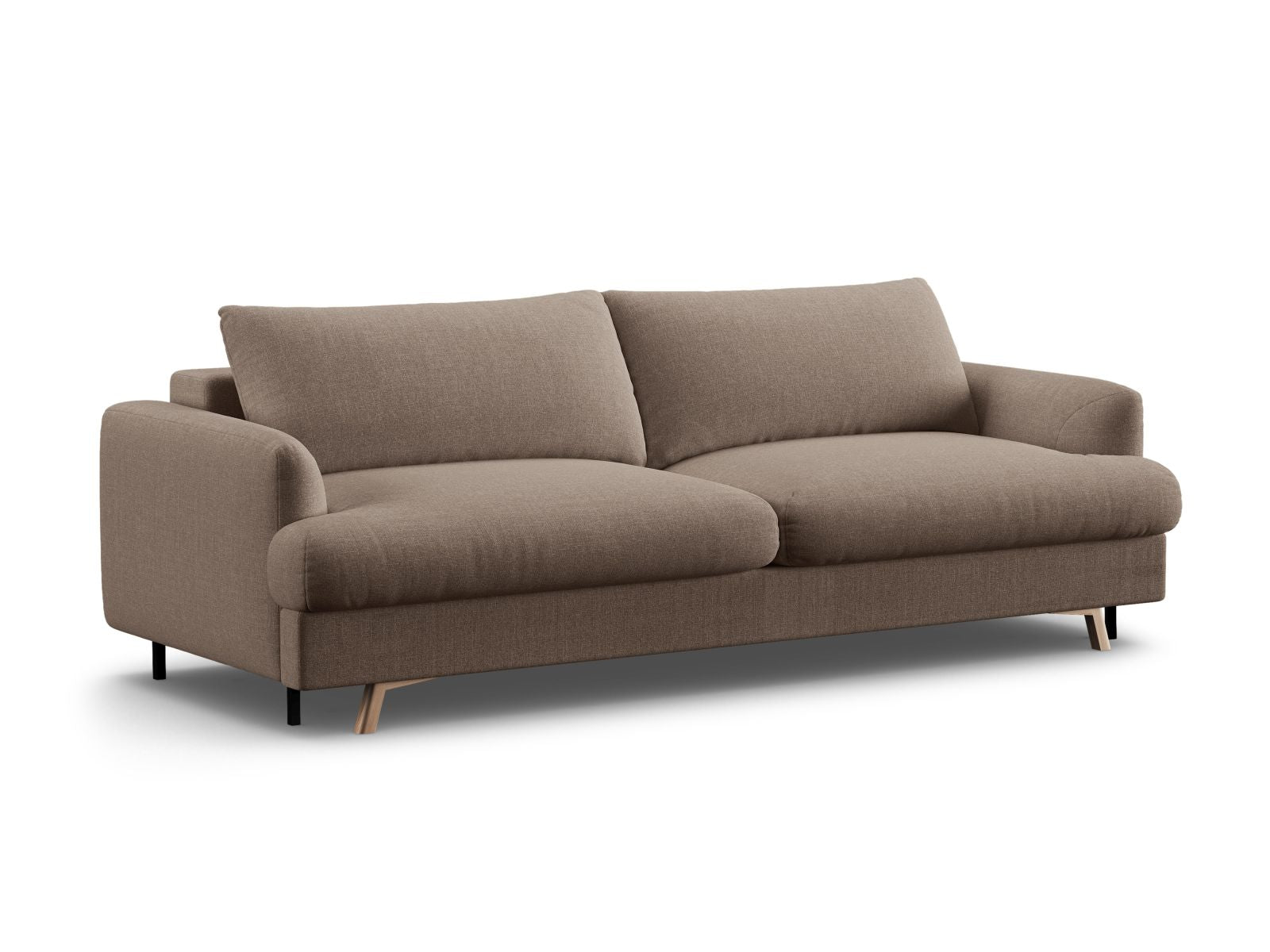 Elegantes 3-Sitzer Sofa Naomi in Cappuccino mit praktischer Schlaffunktion und Stauraum, ideal für jedes Wohnzimmer.