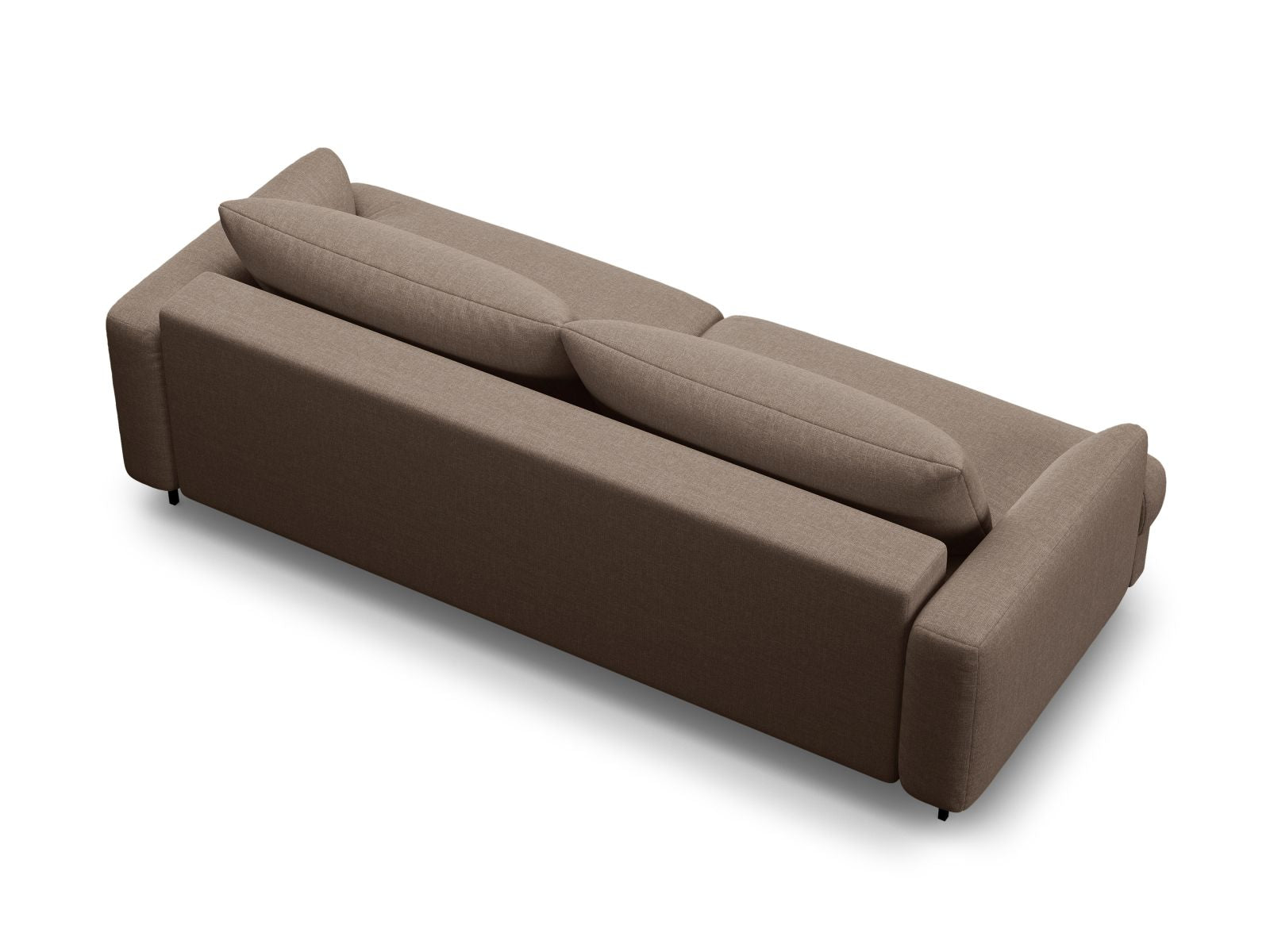 Elegantes 3-Sitzer Sofa Naomi in sanftem Cappuccino, ideal für entspannte Abende und mit praktischem Stauraum für zusätzlichen Komfort.