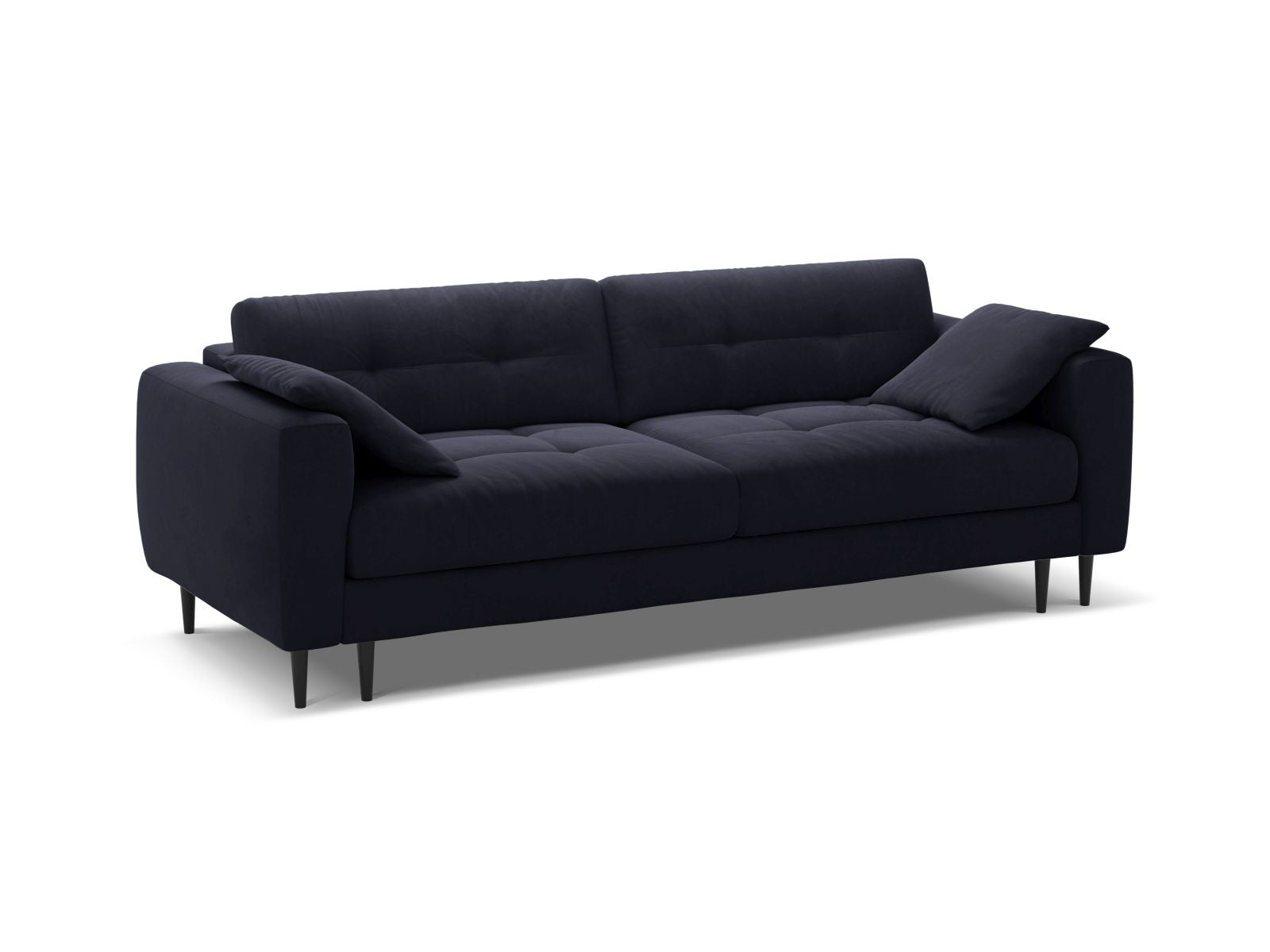 Elegantes 3-Sitzer Sofa Bemy in Royal Blue mit praktischer Schlaffunktion und Stauraum, ideal für modernes Wohnen.