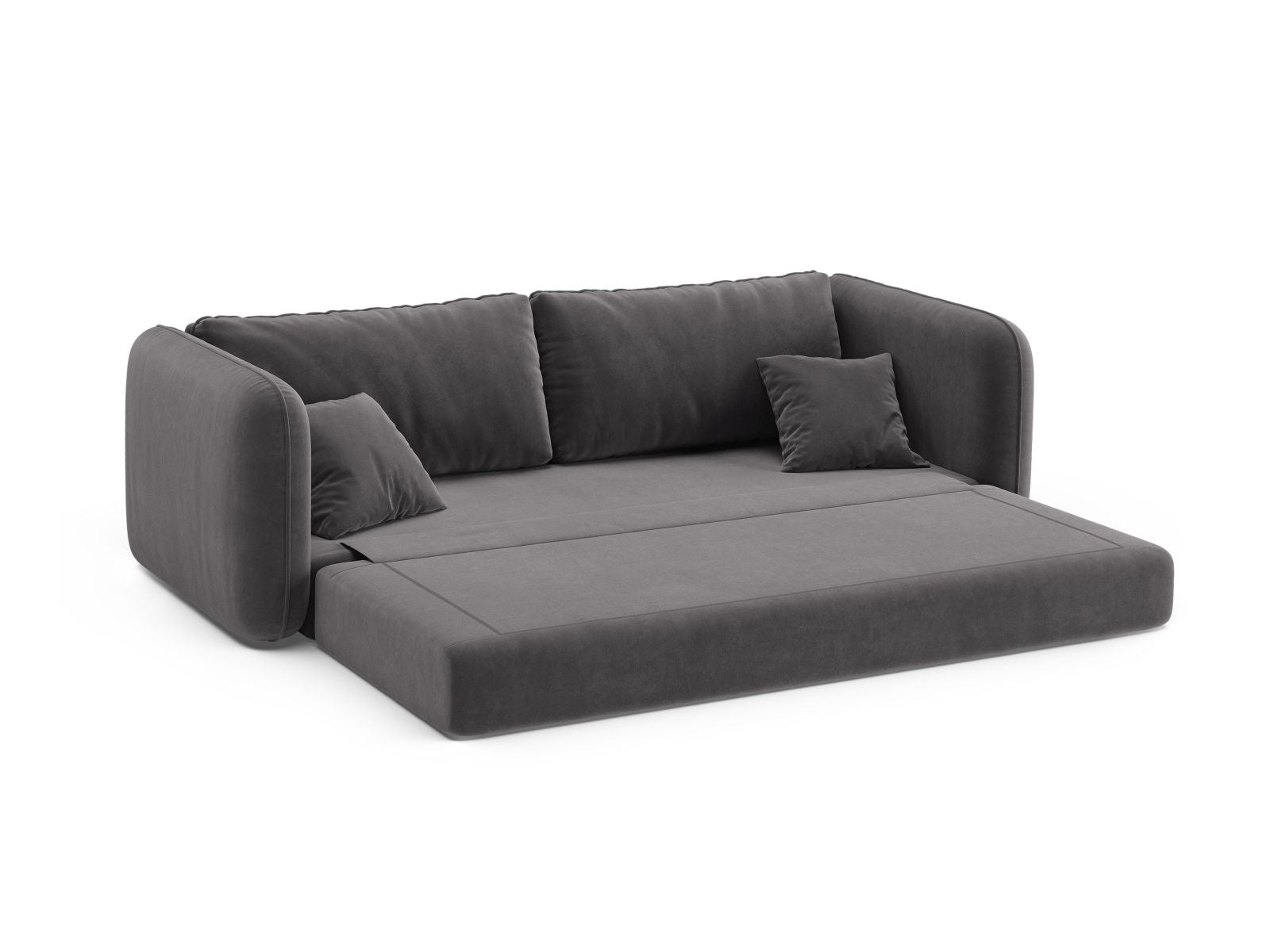 Elegantes 3-Sitzer Sofa Dormi in Dunkelgrau, ideal für entspannte Stunden und als komfortable Schlafgelegenheit für Übernachtungsgäste.