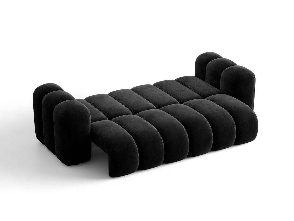 Micadoni Lupine 3er Sofa in leichtem Beige mit Bettfunktion, Stauraum im Bettkasten und schwarzen Kunststoffbeinen, Stoffbezug Eden 2 Pearl