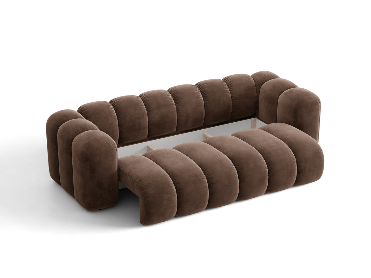 Micadoni Lupine 3er Sofa in leichtem Beige mit Bettfunktion, Stauraum im Bettkasten und schwarzen Kunststoffbeinen, Stoffbezug Eden 2 Pearl