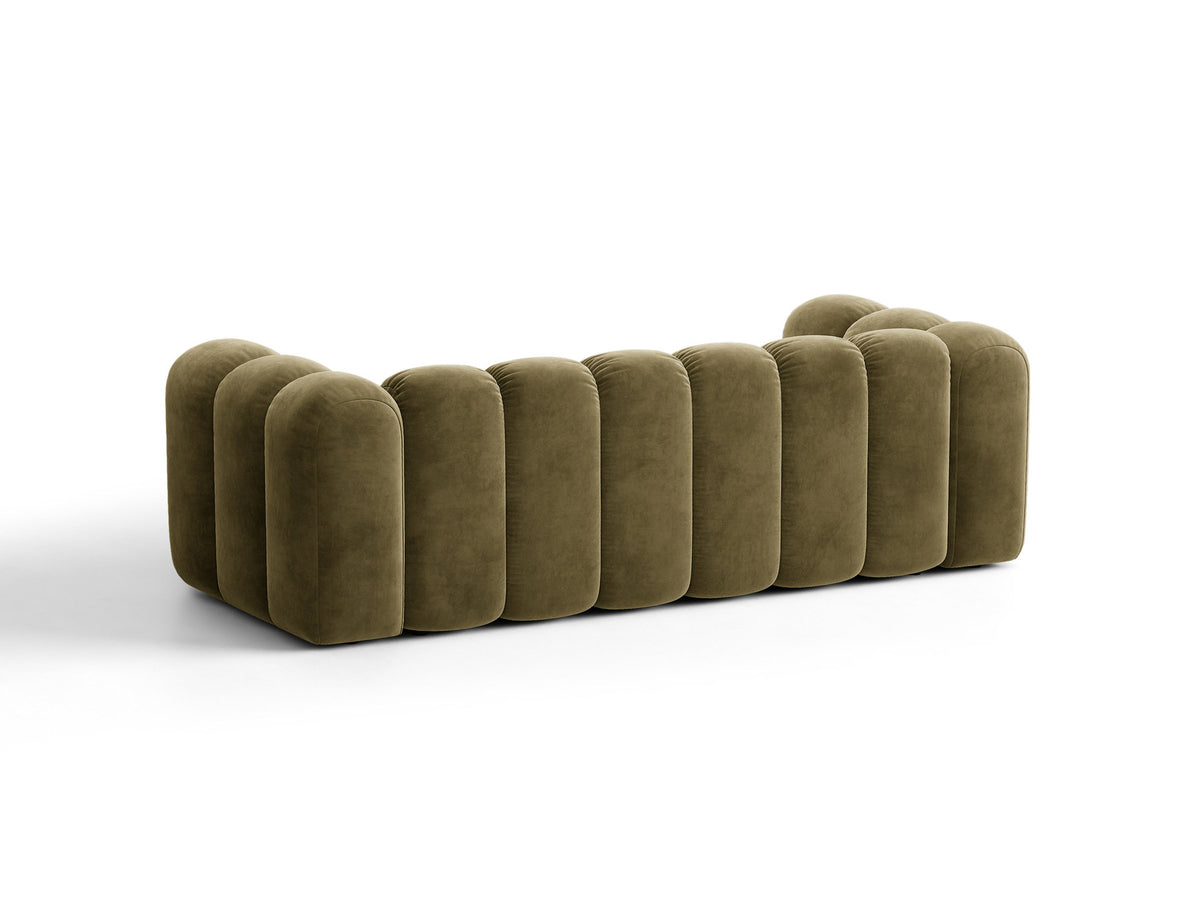 Micadoni Lupine 3er Sofa in leichtem Beige mit Bettfunktion, Stauraum im Bettkasten und schwarzen Kunststoffbeinen, Stoffbezug Eden 2 Pearl