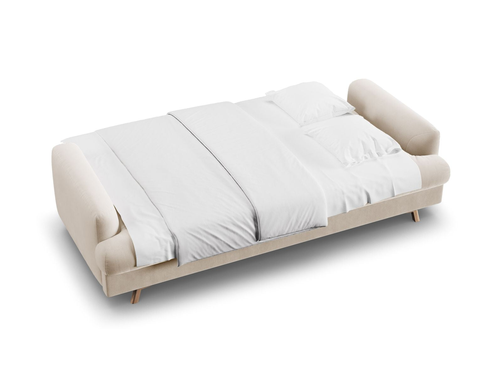 Beige 3-Sitzer Sofa Naomi von Micadoni, stilvolles Bettsofa mit praktischer Schlaffunktion und integriertem Stauraum für vielseitige Nutzung.