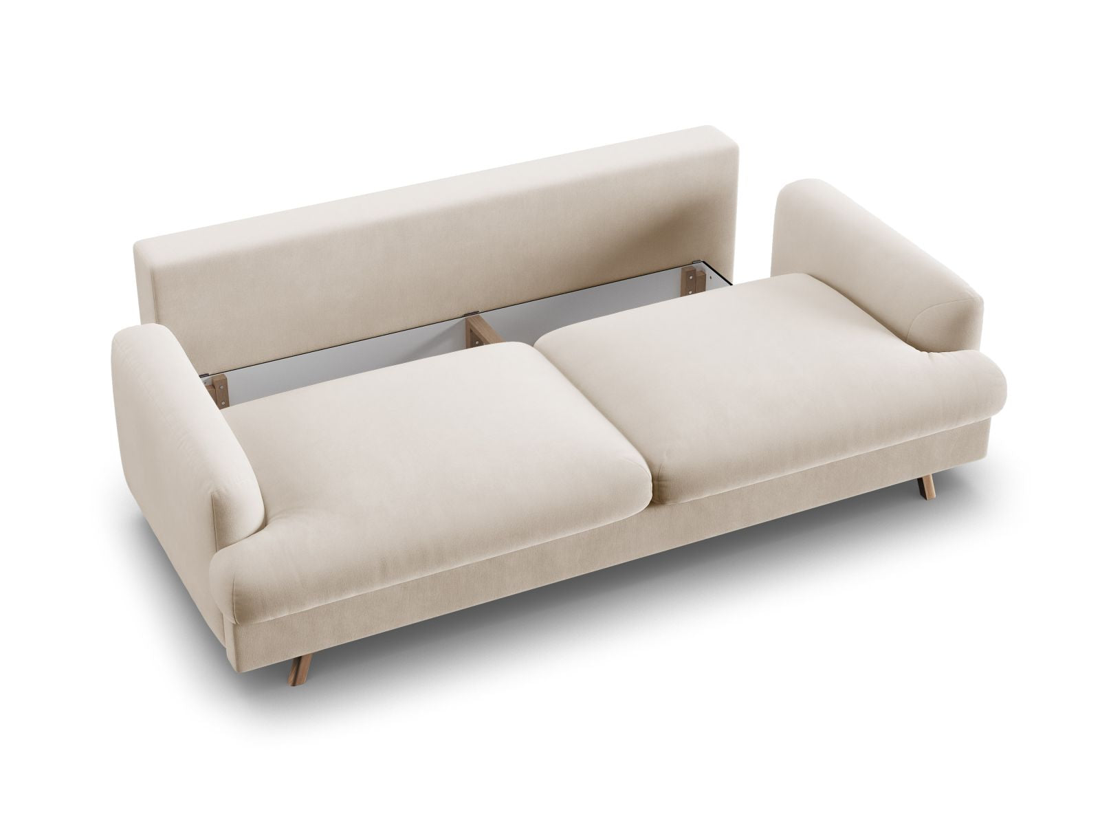 Beige 3-Sitzer Sofa Naomi von Micadoni, elegantes Bettsofa mit komfortabler Schlaffunktion und cleverem Stauraum für optimale Raumnutzung.