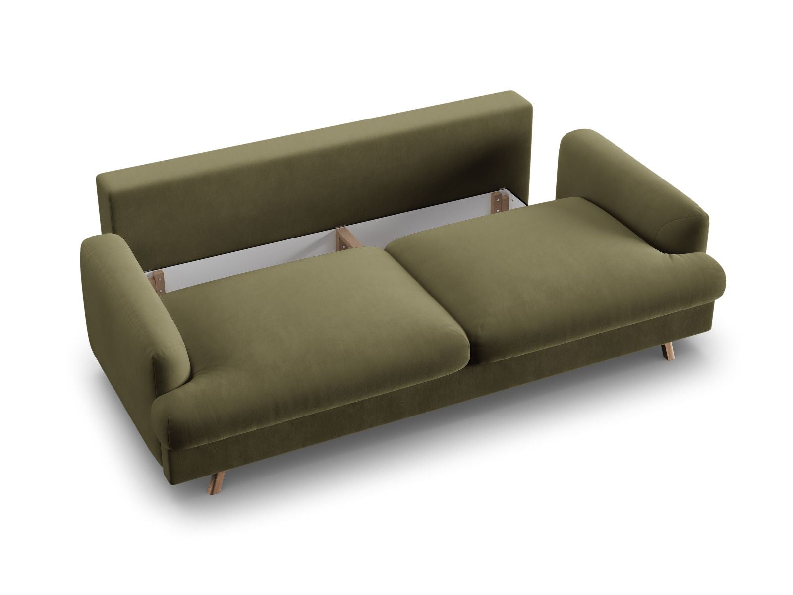 Stylisches 3-Sitzer Sofa Naomi mit praktischer Schlaffunktion und integriertem Stauraum für eine optimale Raumnutzung.