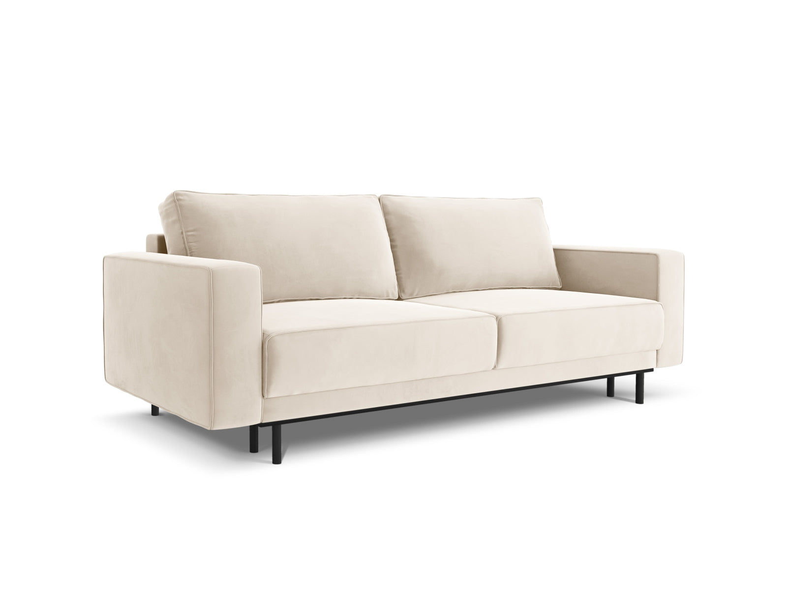 Stilvolles 3-Sitzer Sofa in hellem Velours, vielseitig einsetzbar mit Schlaffunktion und praktischem Stauraum für moderne Wohnkonzepte.