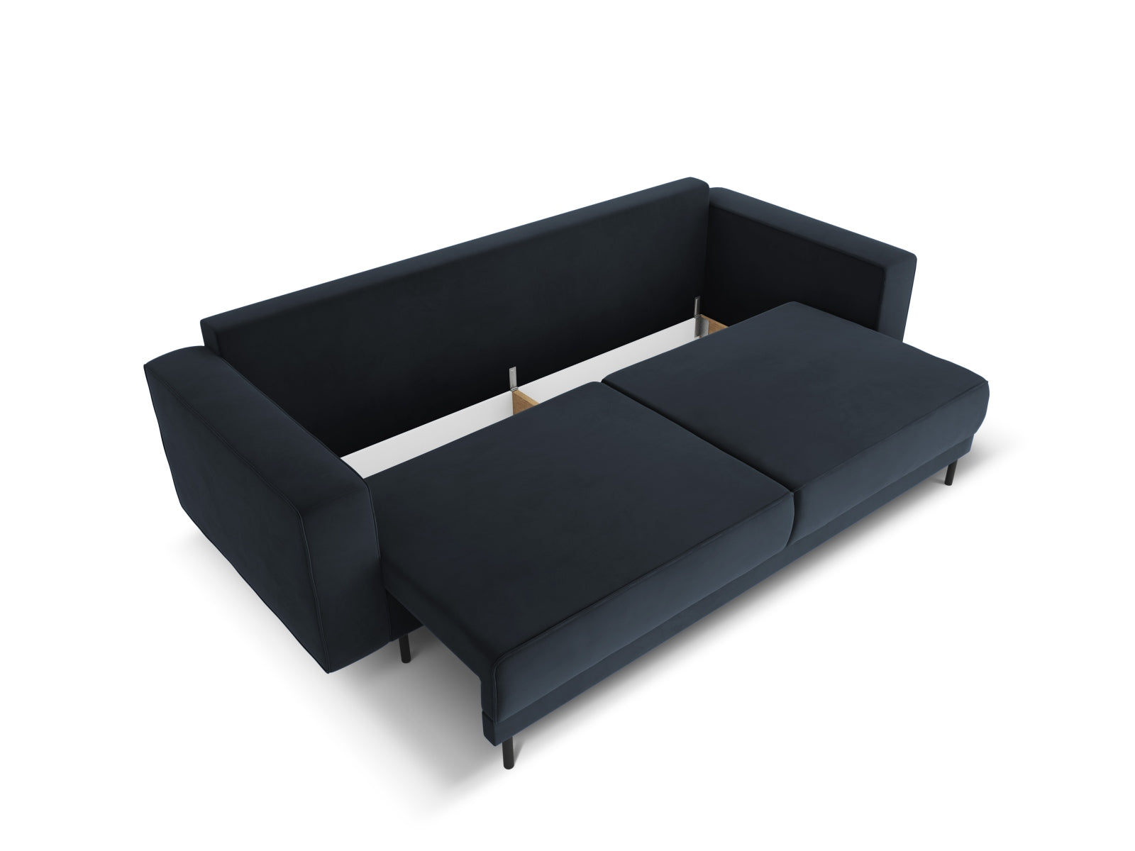 Stilvolles Caro Velour Sofa in edlem Blau, 3-Sitzer mit praktischer Schlaffunktion und integriertem Stauraum für zusätzlichen Komfort.