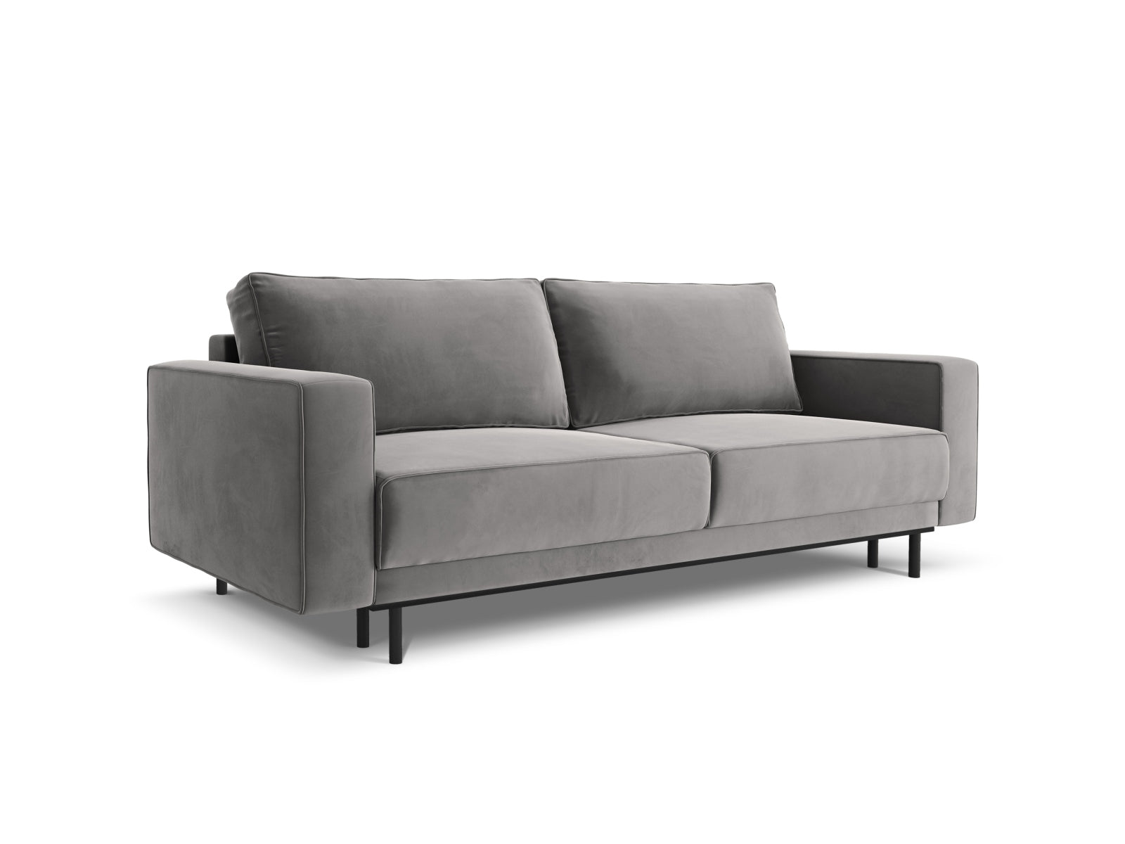 Modernes 3-Sitzer Sofa in sanftem Hellgrau, ausgestattet mit Schlaffunktion und praktischem Stauraum für vielseitige Nutzung.