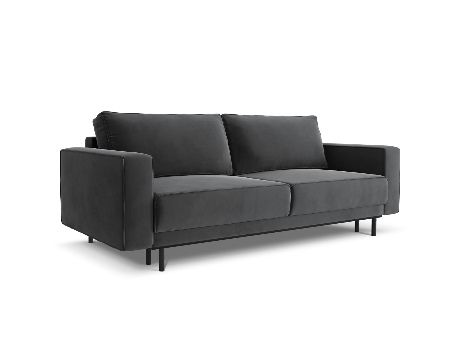 Stilvolles Caro Velour Sofa in Grau-Blau, 3-Sitzer mit integrierter Schlaffunktion und cleverem Stauraum für vielseitige Nutzung.