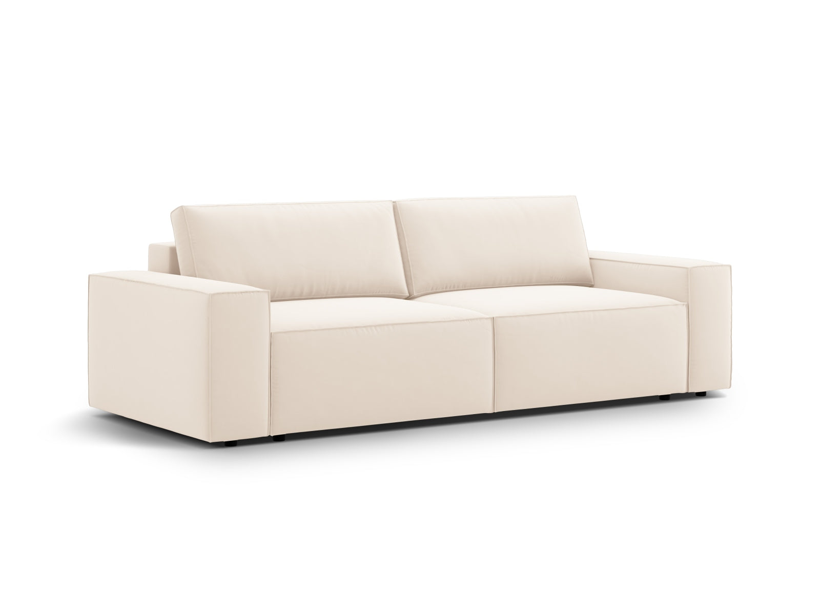 Bequemes 3-Sitzer Sofa in hellem Velours, vielseitig einsetzbar mit Schlaffunktion und praktischem Stauraum für zusätzlichen Komfort.