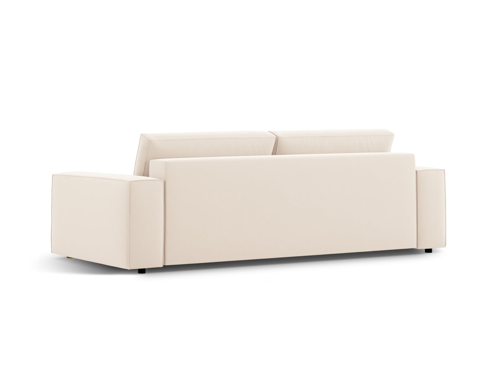 Elegantes 3-Sitzer Bettsofa aus weichem Velours, ideal für Gästeübernachtungen und mit integriertem Stauraum für Kissen und Decken.