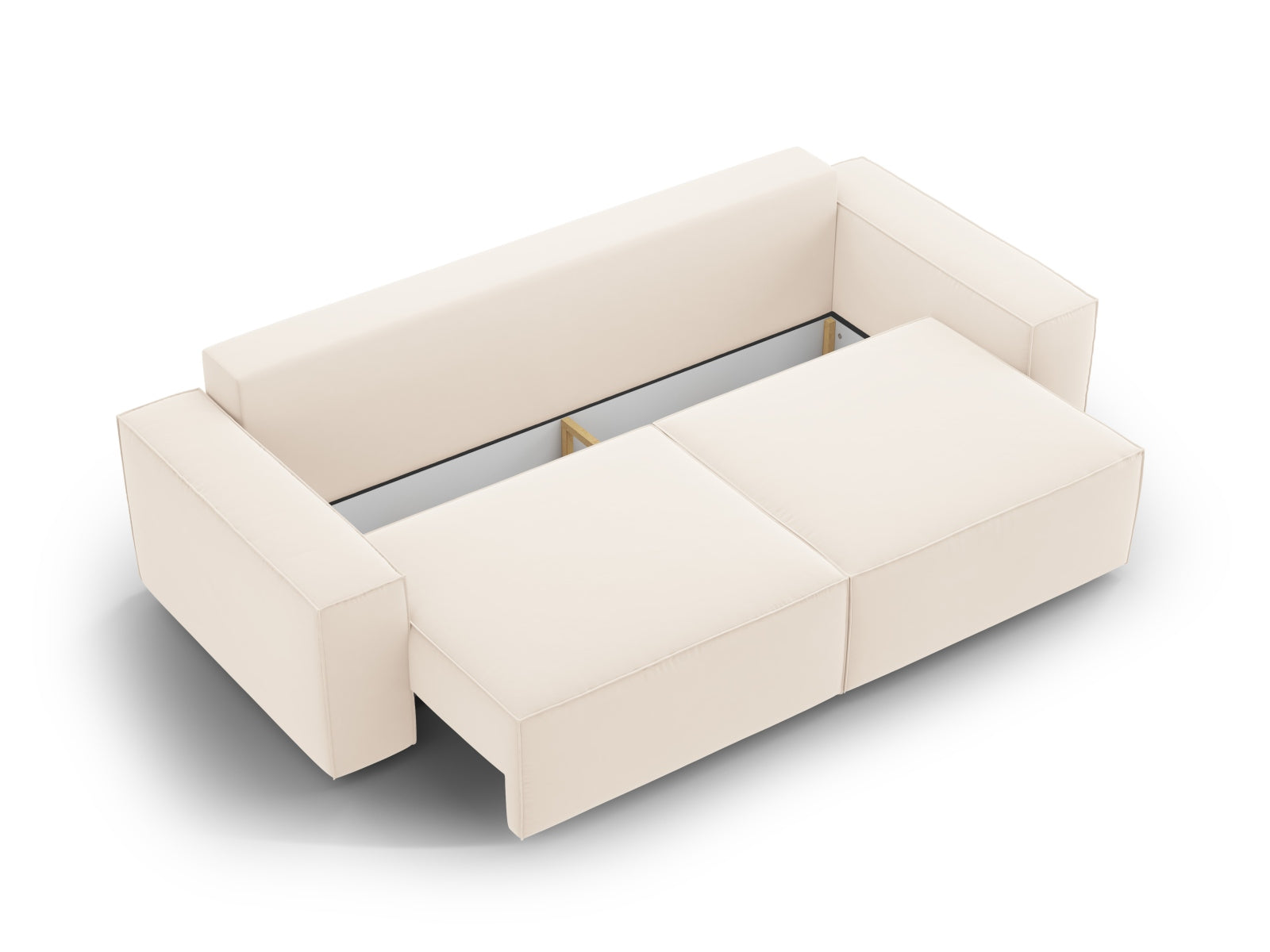 Stilvolles 3-Sitzer Sofa in luxuriösem Velours, multifunktional mit Schlaffunktion und praktischem Stauraum für Wohnaccessoires.